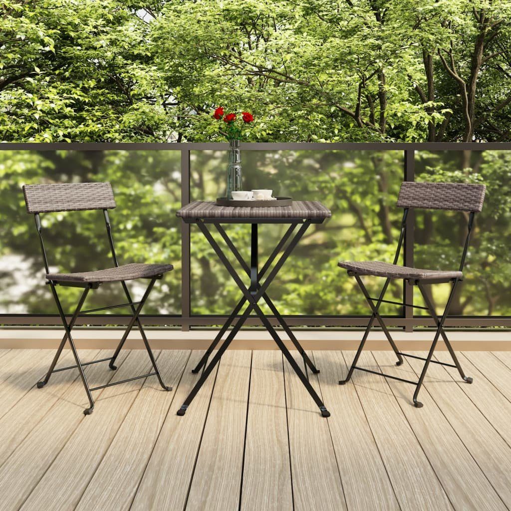 vidaXL Gartenstuhl Bistrostühle 2 Stk. Klappbar Grau Poly Rattan und Stahl (2 St)