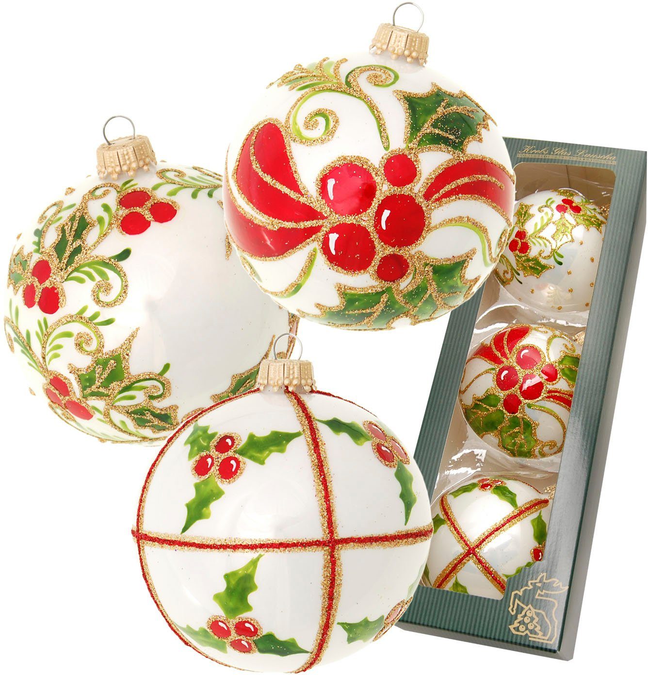 Krebs Glas Lauscha Weihnachtsbaumkugel Stechpalme, mundgeblasen und  handbemalt (3 St), Weihnachtsdeko, Christbaumschmuck, Christbaumkugeln aus  Glas