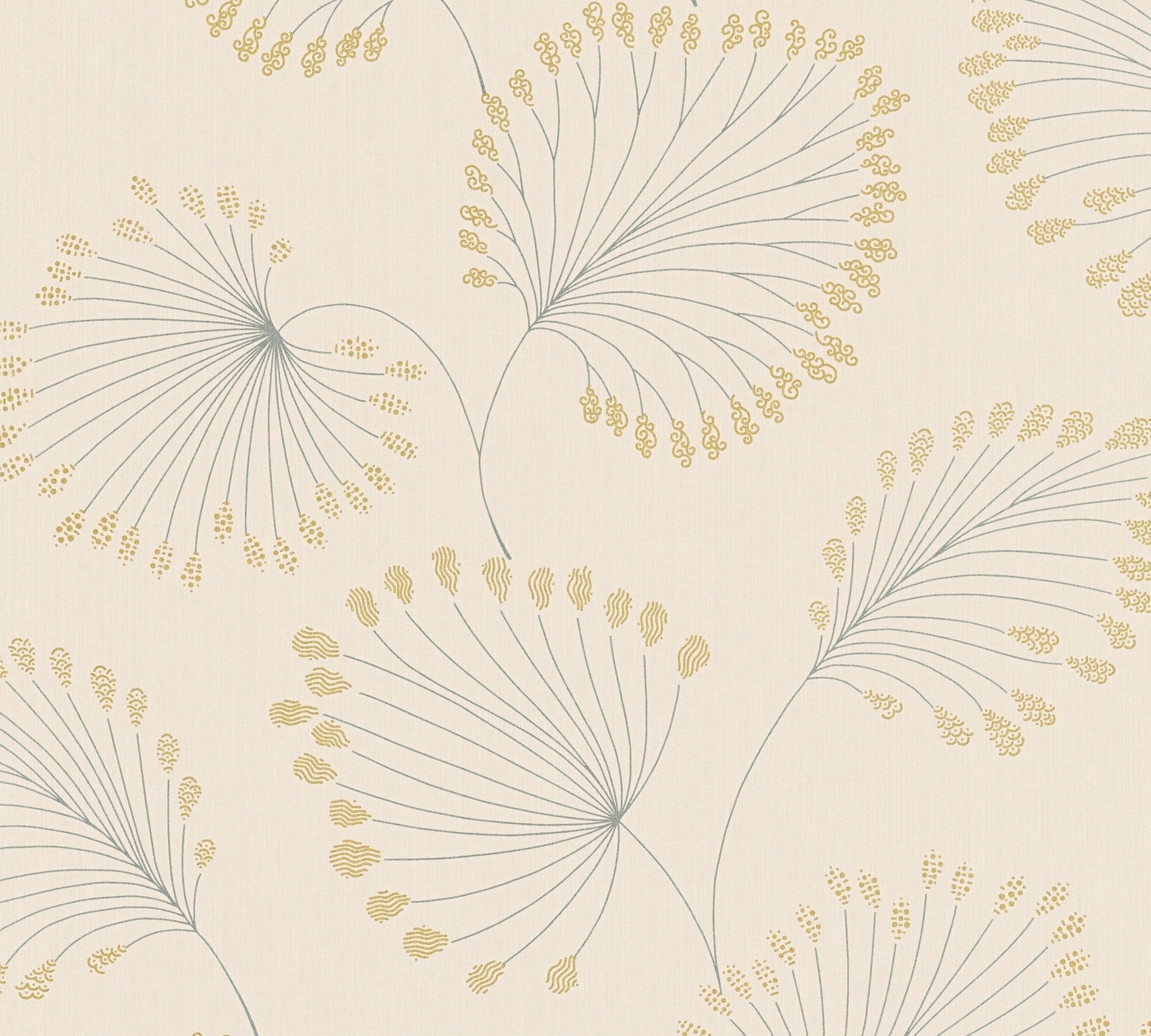 A.S. Création Architects Paper Vliestapete Alpha, glatt, botanisch, floral, glänzend, Tapete Blumen silberfarben/goldfarben/creme