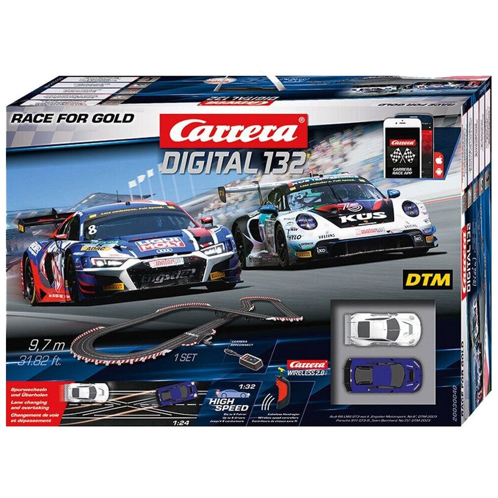 Carrera® Spielwerkzeug Carrera DIGITAL 132 Race for Gold, Rennbahn für Kinder., (Rennbahn-Set, Digitale Rennbahn mit 9,7 Metern Streckenlänge), Digitale Rennbahn mit original lizenzierten Rennwagen