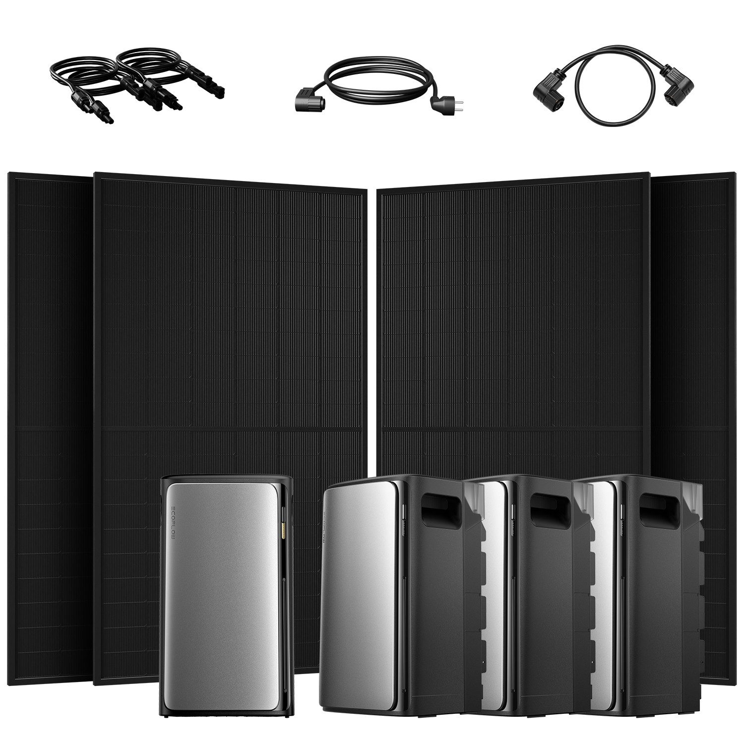 Ecoflow Balkonkraftwerk 2000W EcoFlow Stream Ultra All-in-One Speicher mit AC Pro Zusatzsakkus, (4x Full Black Glas-Glas 500W im Lieferumfang enthalten), 2000 W Solareingang (4 MPPTs) mit integriertem Mikro-Wechselrichter