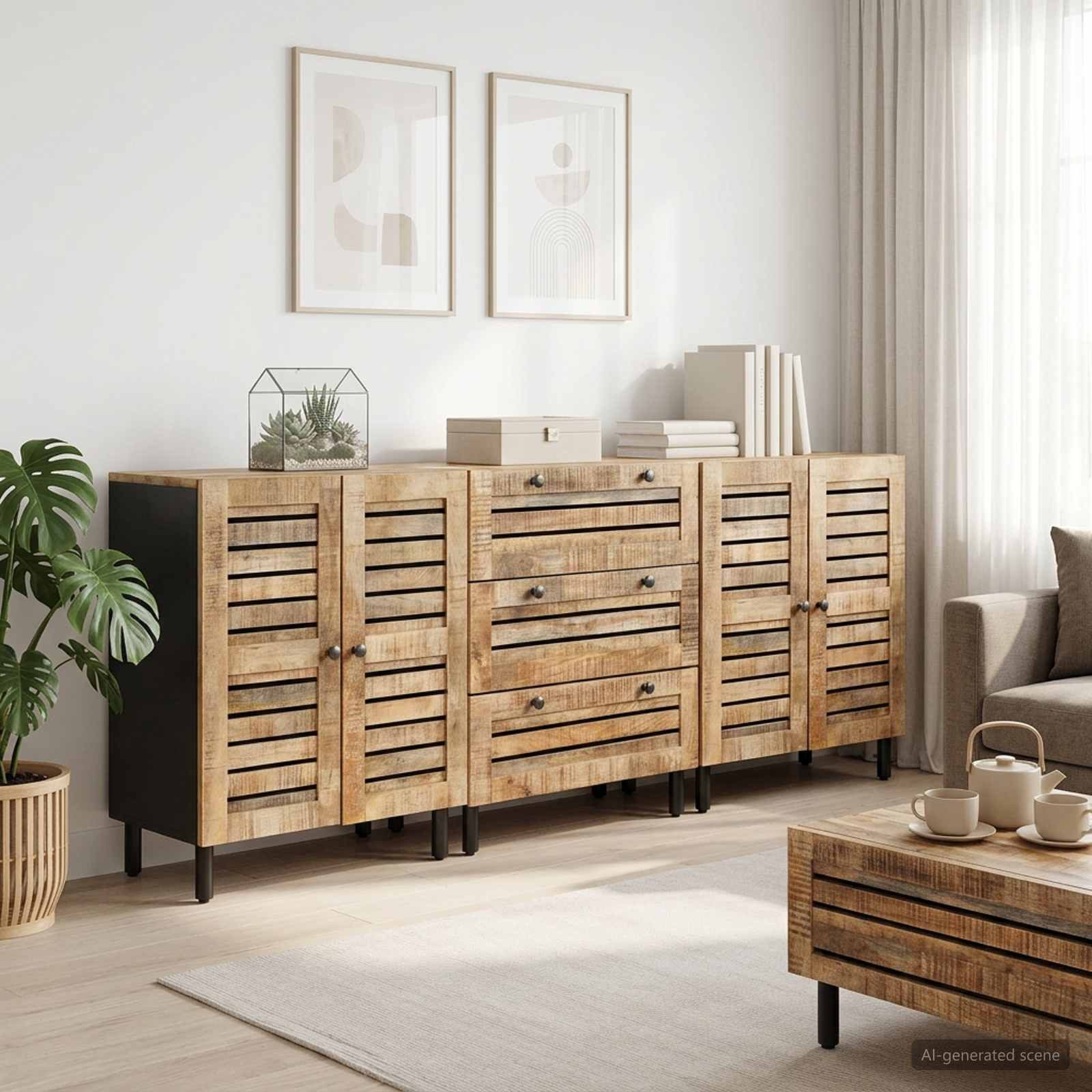 vidaXL Schranksystem Stauraumschränke 3 Stk. 180 x 33 x 75 cm Massivholz Natur (3-St)