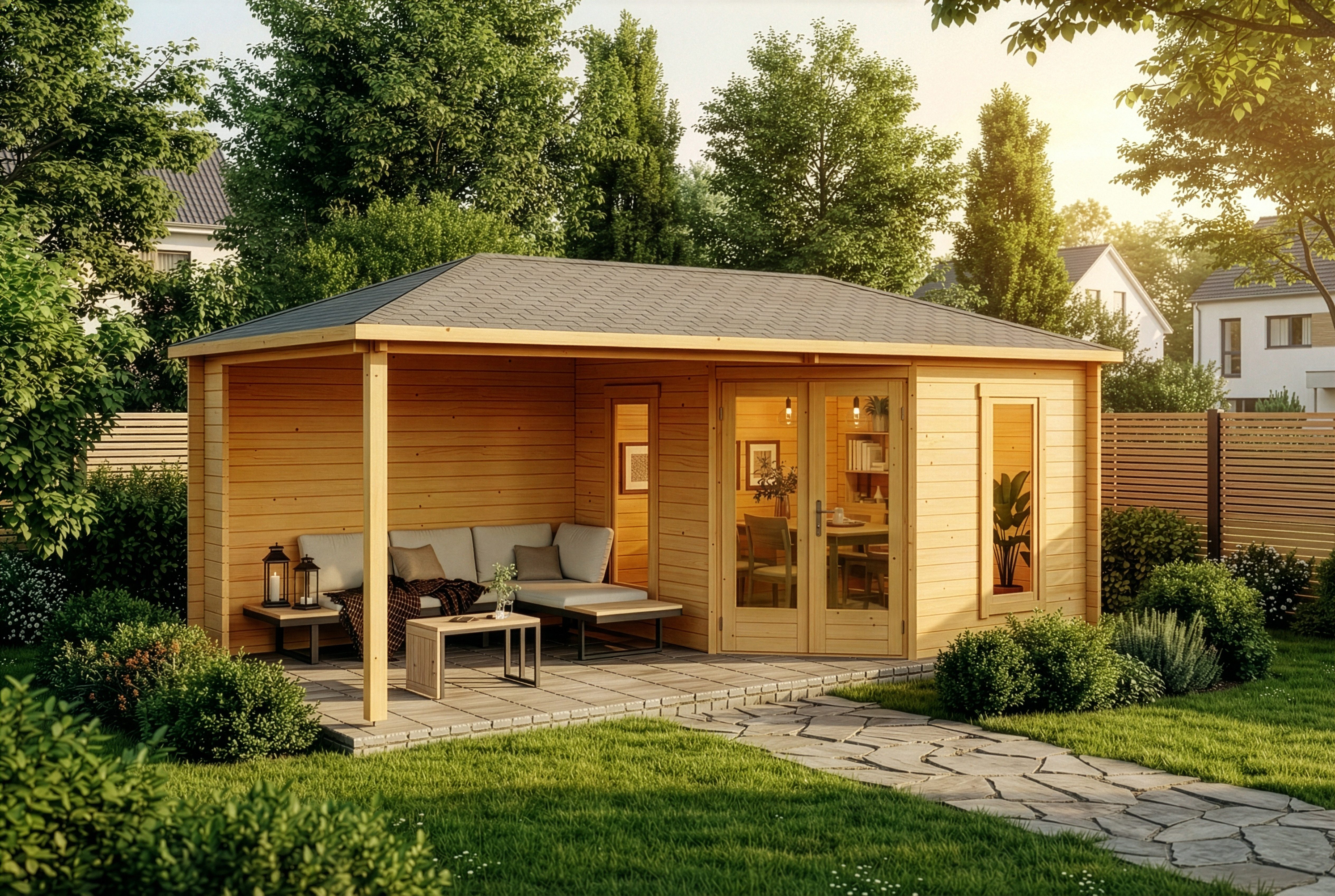 Alpholz Gartenhaus Holz 5-Eck Liwa, BxT: 613,5x316,7 cm, in Imprägniert (Pinie) mit 28mm Wandstärke