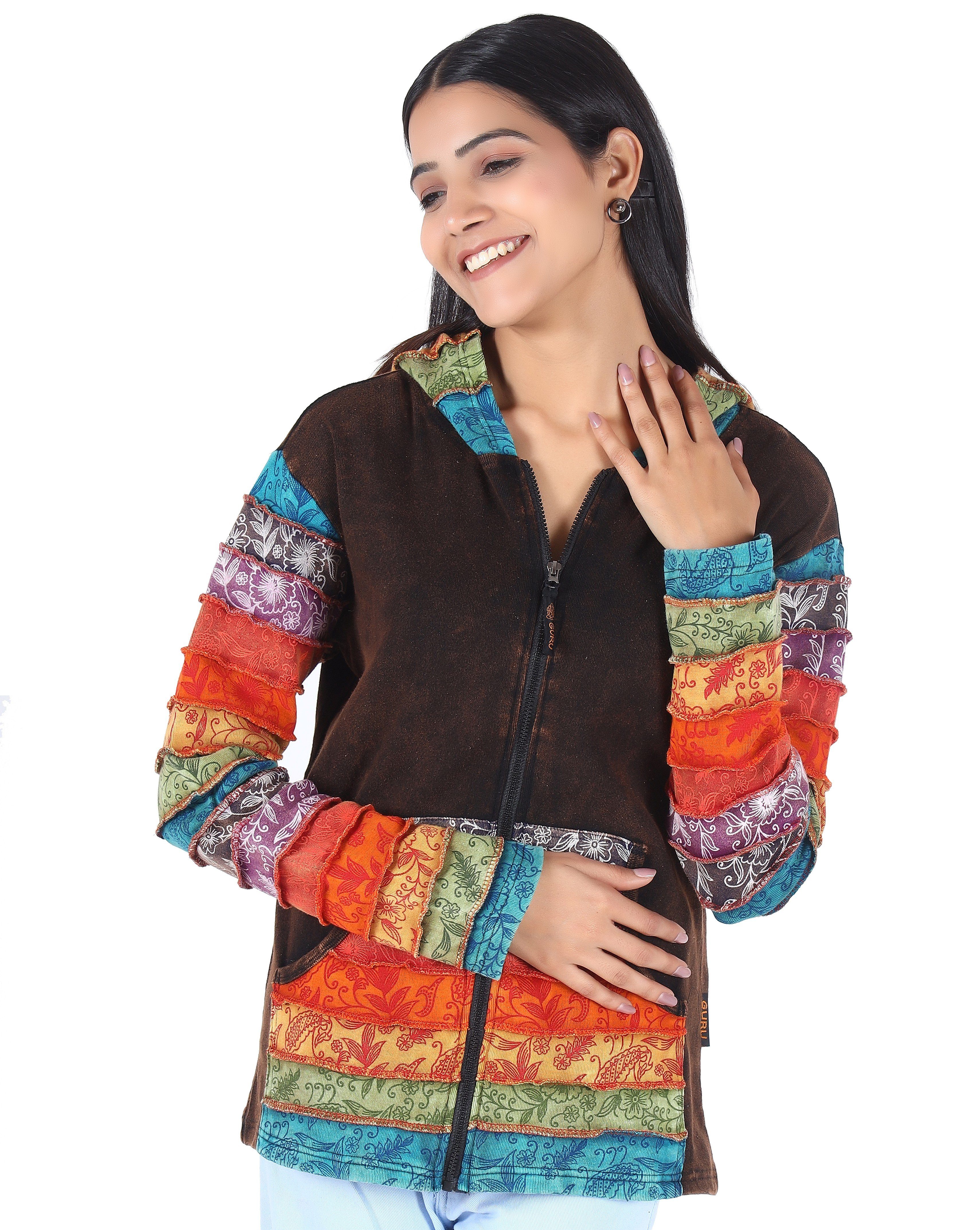 Bekleidung Langjacke Guru-Shop Jacke.. Patchwork alternative Modell Stonewash Regenbogen 5