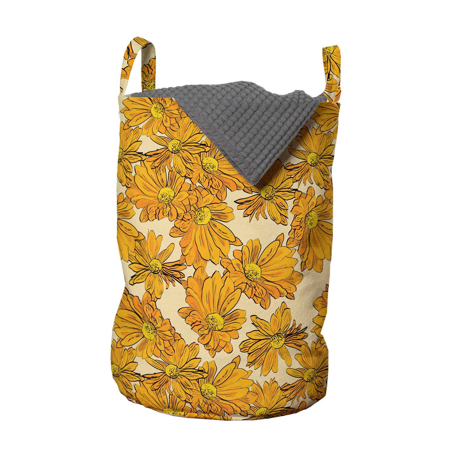 Abakuhaus Wäschesäckchen Wäschekorb mit Griffen Kordelzugverschluss für Waschsalons, Blumen Chrysanthemen Flüchtiger Blick