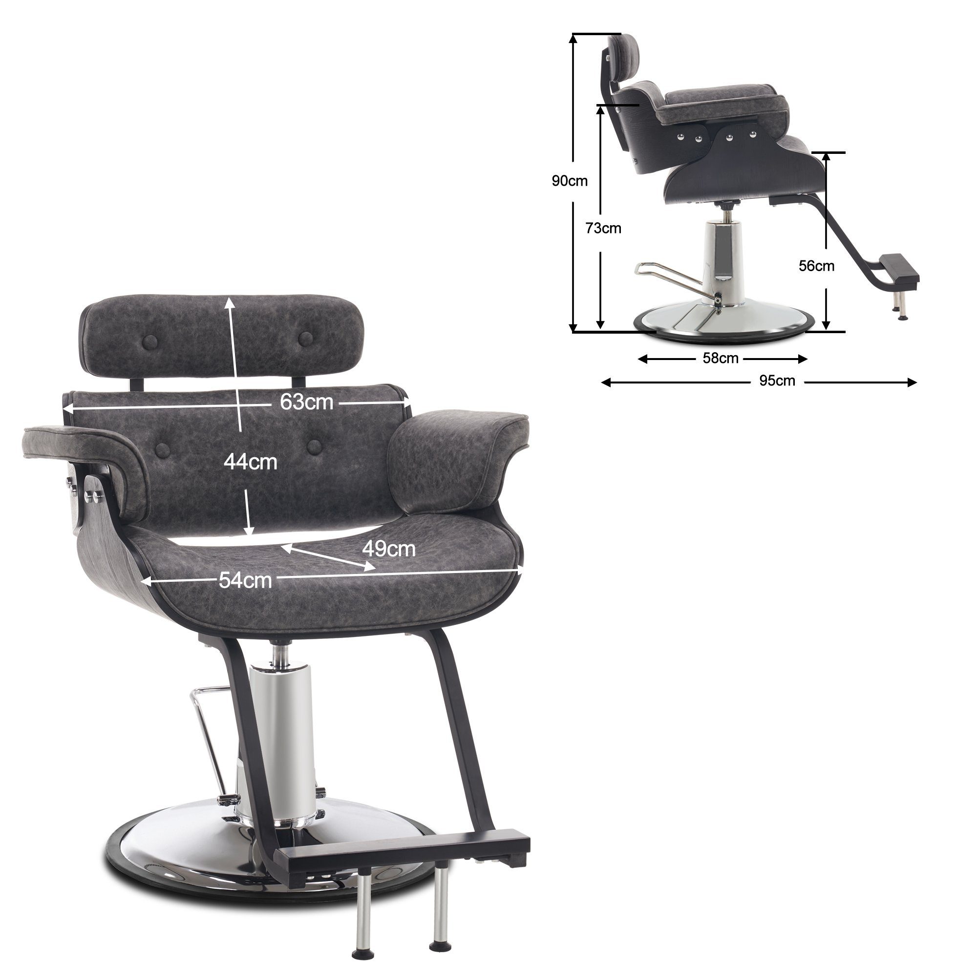 Barberpub Friseursessel Friseurstuhl Retro, Kunstleder Barberpub Stuhl 8261, Herren Höhenverstellbar Retro Vintage Damen, Kunstleder für Dunkelgrau