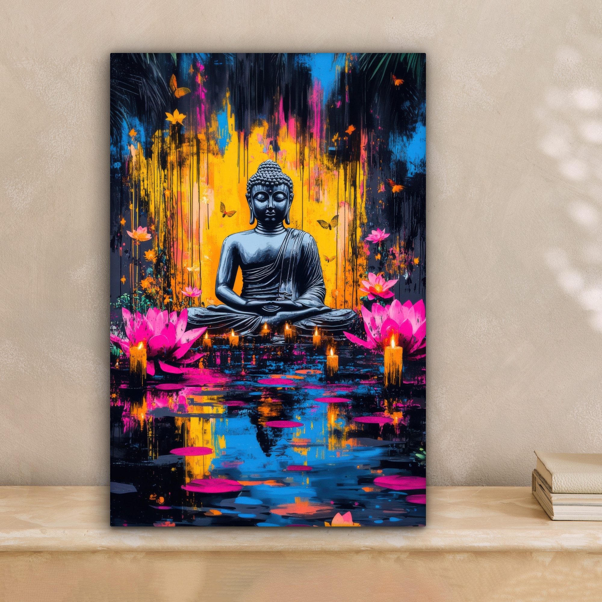 OneMillionCanvasses® Leinwandbild Buddha - Blumen - Kerzen - Gelb, Fotodruc günstig online kaufen