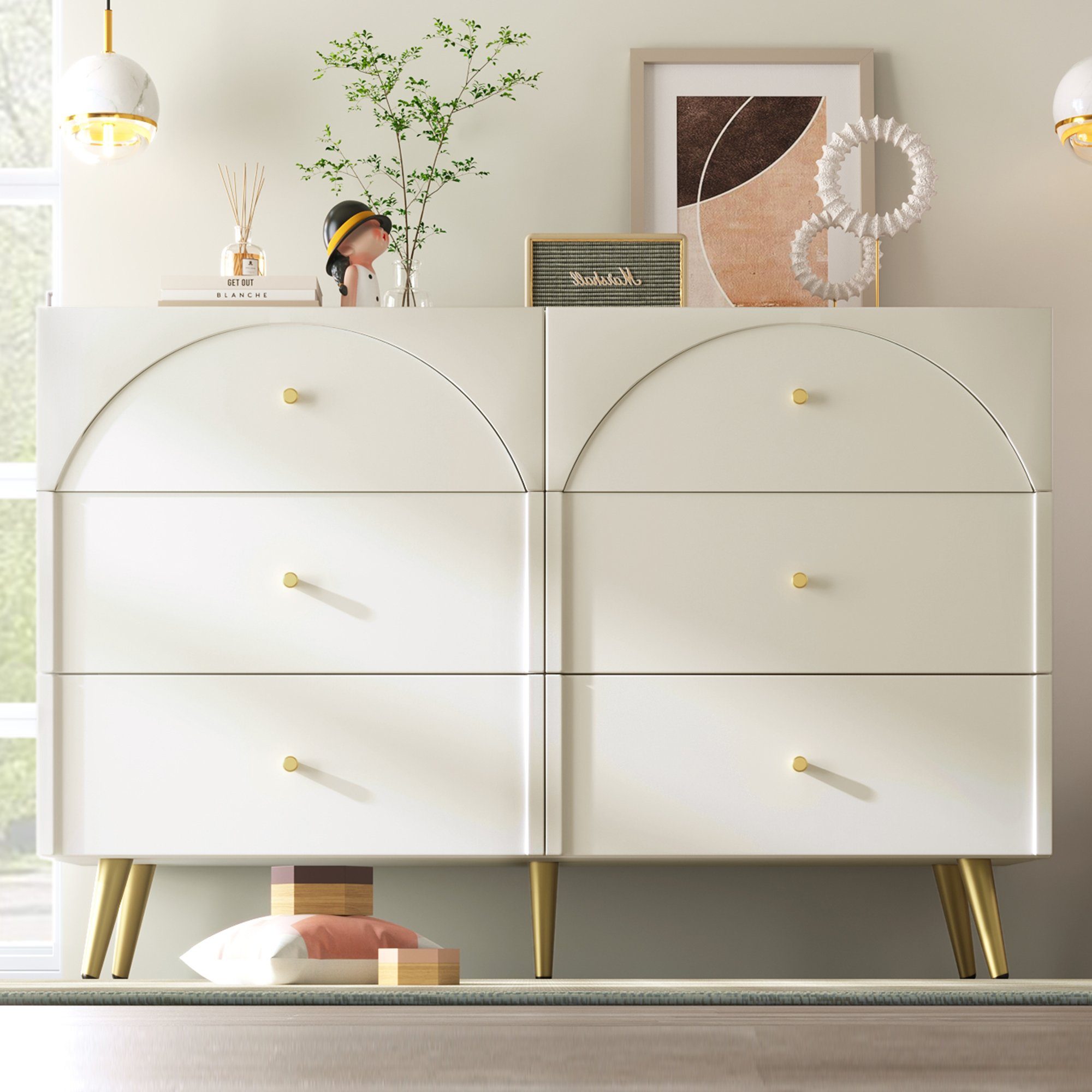 REDOM Sideboard Schubladenkommode (Kommode mit 6 Schubladen, Highboard für Esszimmer Schlafzimmer)