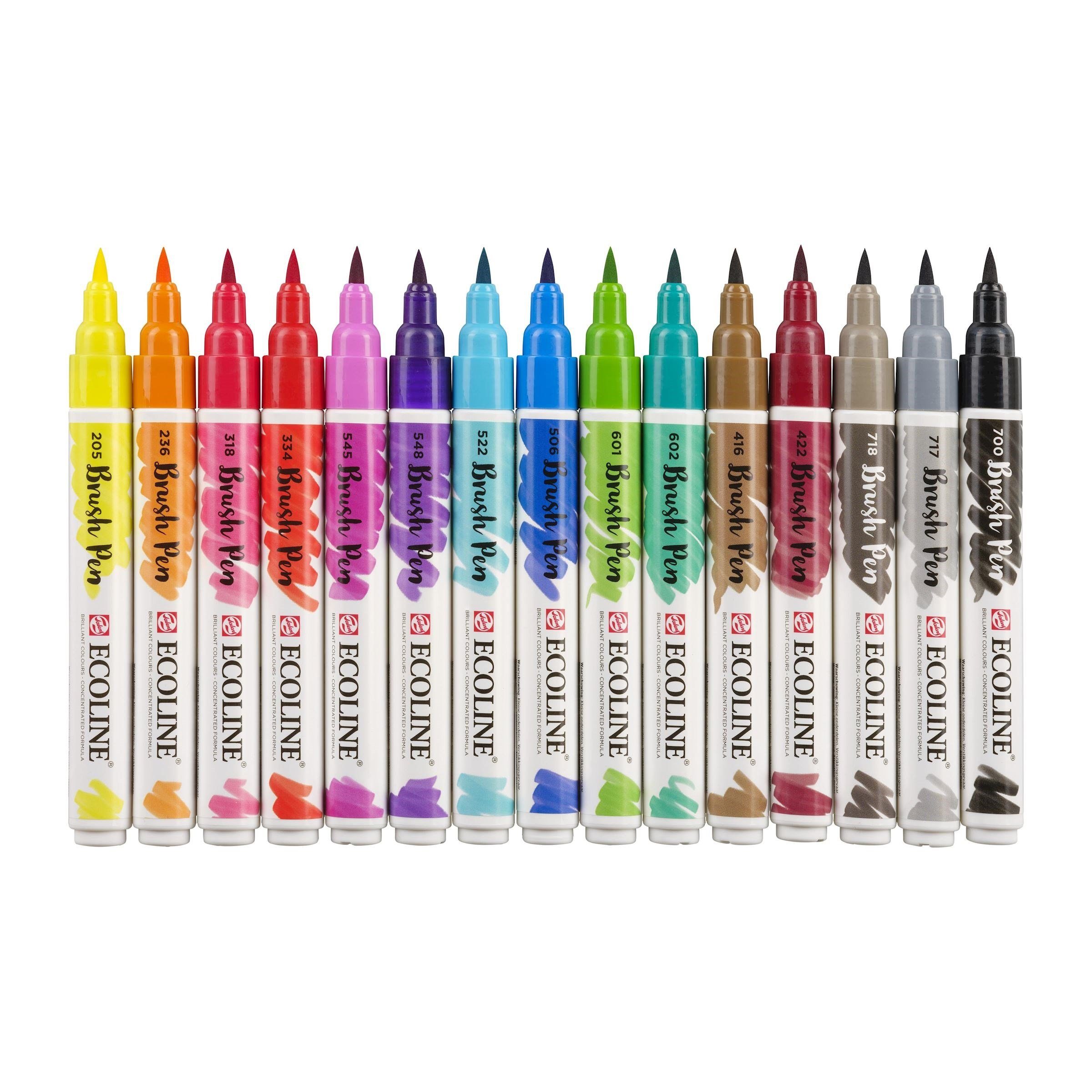 Talens Aquarellstifte ECOLINE Brushpen Set 15 verschiedene Farben, (15-tlg)