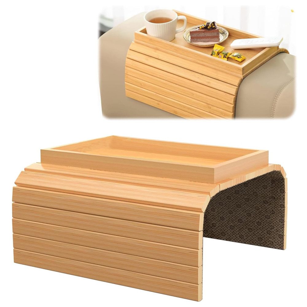 Tablett Natural Bamboo Sofa Armlehnenablage, Anti-Rutsch Sofa Armlehnenablage