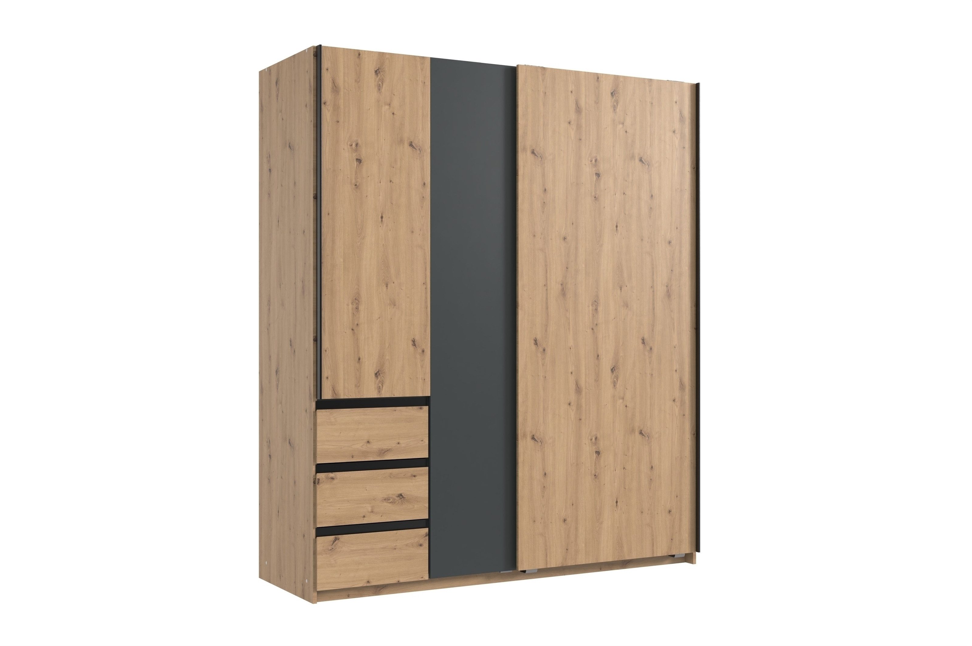 freiraum Schwebetürenschrank Stade GRAPHIT / ARTISAN EICHE Dekor - 168x198x63cm (BxHxT)