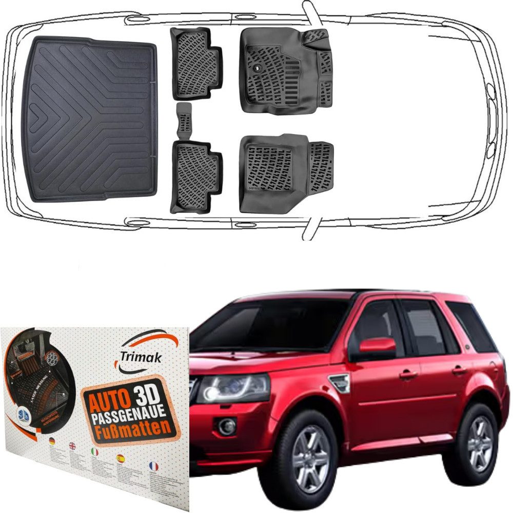 Trimak Passform-Fußmatten Oder Kofferraumwanne Oder Set kompatibel mit Land Rover Freelander, Land Rover Freelander 2 2006-2014 Gummimatten Auto & Kofferraummatte