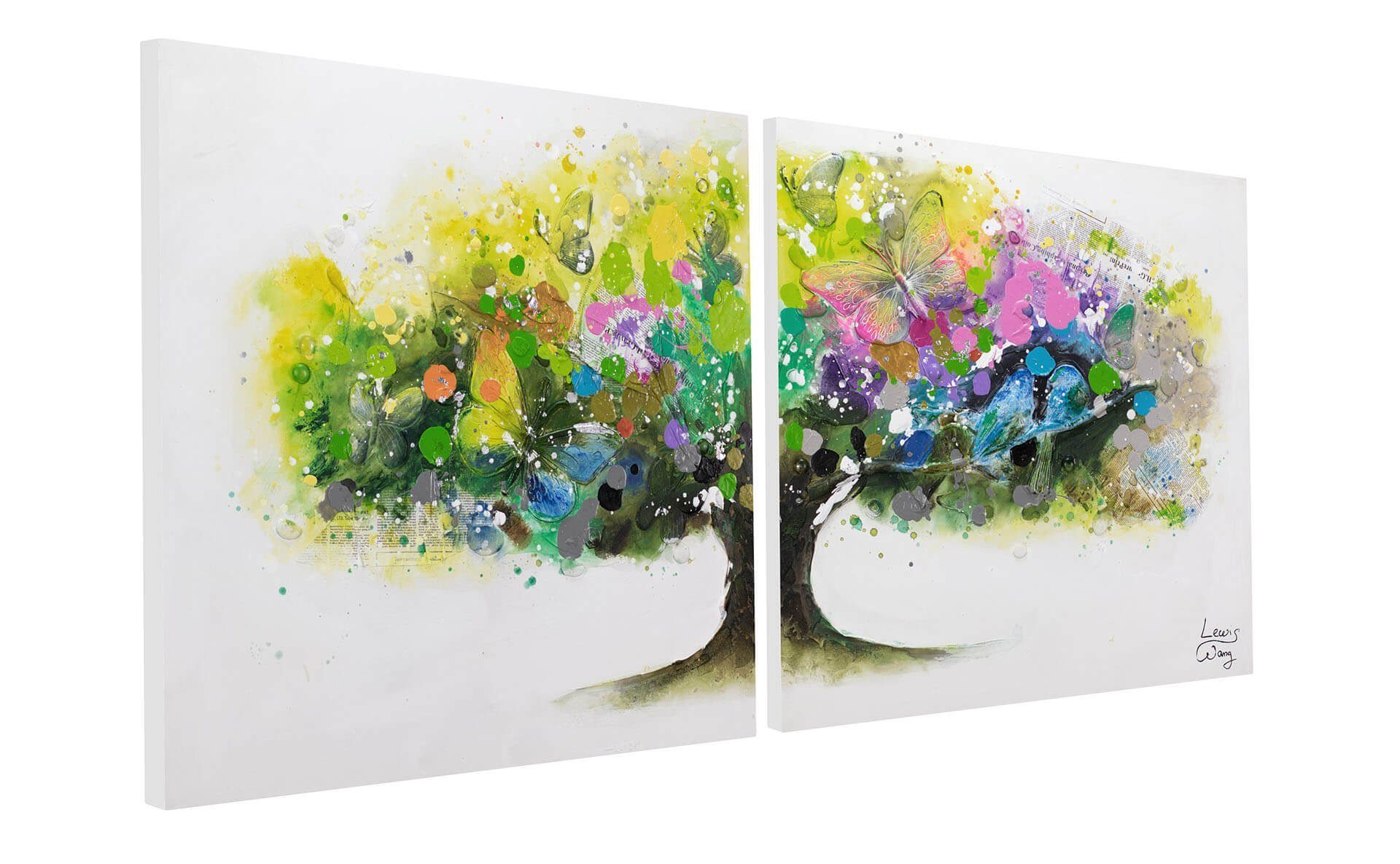 KUNSTLOFT Gemälde Regenbogenbaum 160x80 cm, Leinwandbild 100% HANDGEMALT Wandbild Wohnzimmer