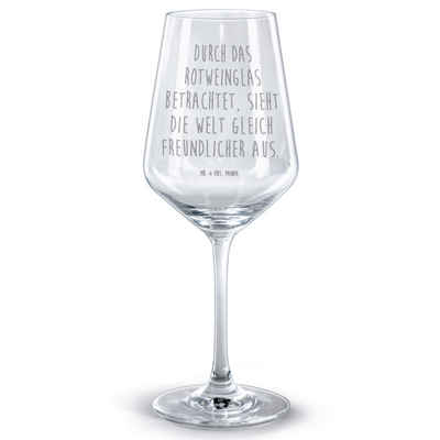 Mr. & Mrs. Panda Rotweinglas Eine freundlichere Welt durch das Rotweinglas - Transparent - Geschen, Premium Glas, Stilvolle Gravur