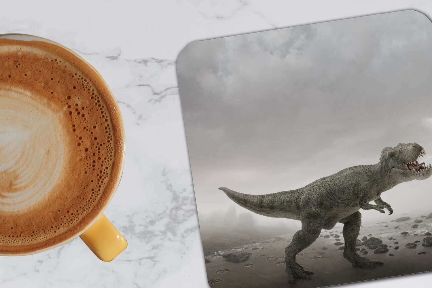 Untersetzer, Glasuntersetzer, Tasse MuchoWow 6-tlg., Gläser, Tischuntersetzer, - Glasuntersetzer Wolken, Sand Dinosaurier - Zubehör für Korkuntersetzer,