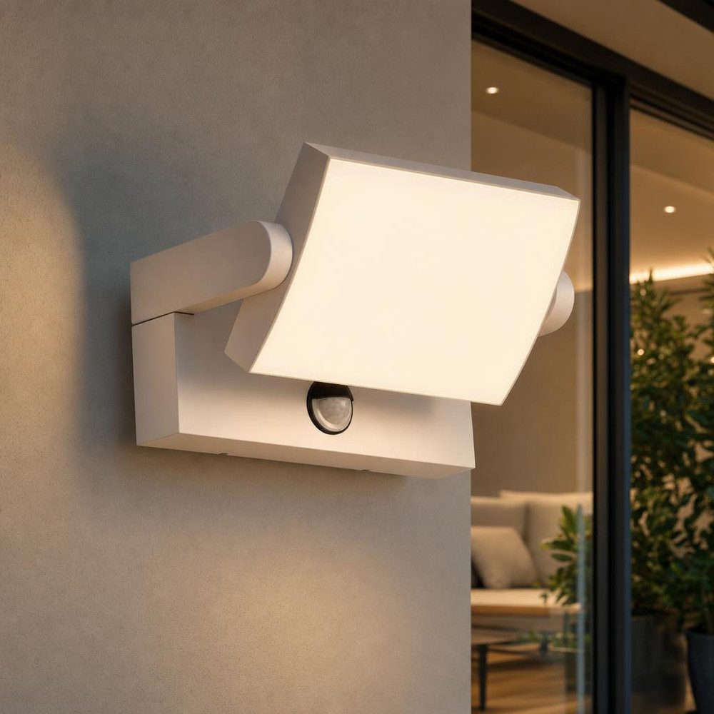 V-TAC LED Außen-Wandleuchte, LED-Leuchtmittel fest verbaut, Warmweiß, LED Außenlampe Wandleuchte Aluminium weiß Bewegungsmelder wetterfest