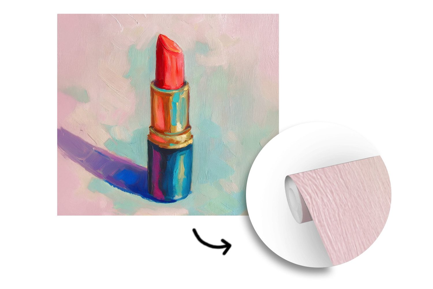 MuchoWow Fototapete Lippenstift - Rot - Pinselstriche, Matt, bedruckt, Vliestapete für Wohnzimmer Schlafzimmer Küche, Fototapete, 220x220 cm