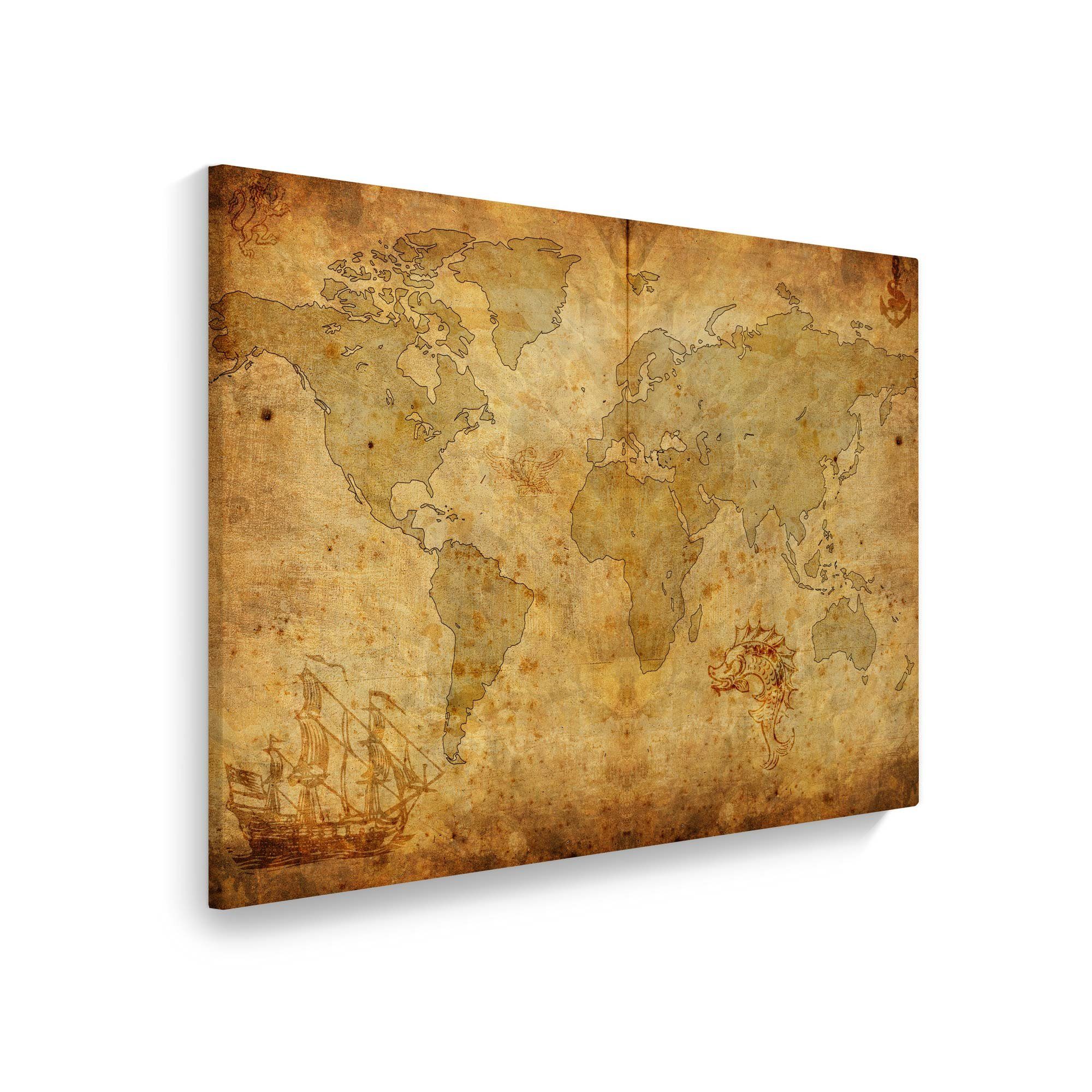 WallSpirit Leinwandbild "Piraten Weltkarte" - XXL Wandbild, Leinwandbild geeignet für alle Wohnbereiche