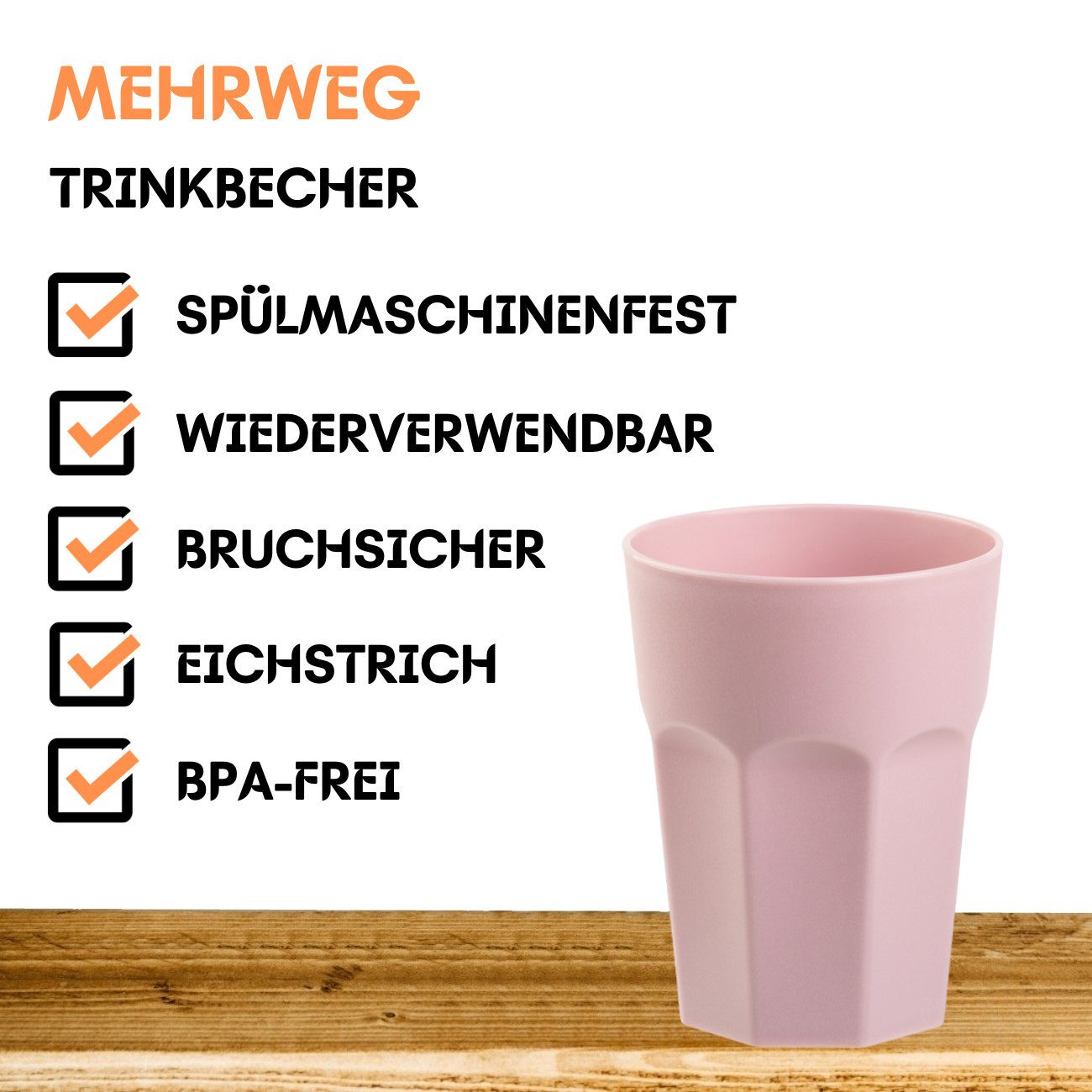 Engelland Becher Kunststoffbecher in modernen Pastellfarben, Mehrweg, 10-tlg., Kunststoff, spülmaschinengeeignet, bruchfest, wiederverwendbar, 250 ml, 0,25 Liter