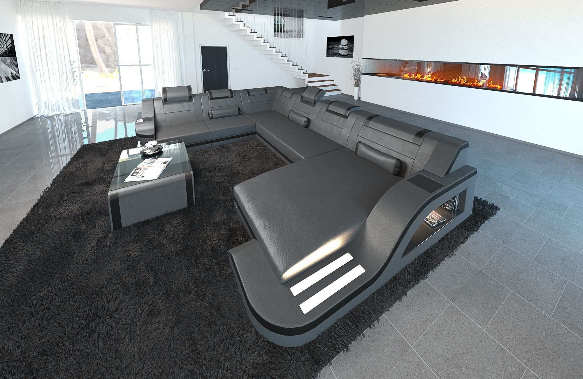 Premium Ledercouch Sofa Dreams Wohnlandschaft Ledercouch Sofa Leder Palermo XXL U Form ...
