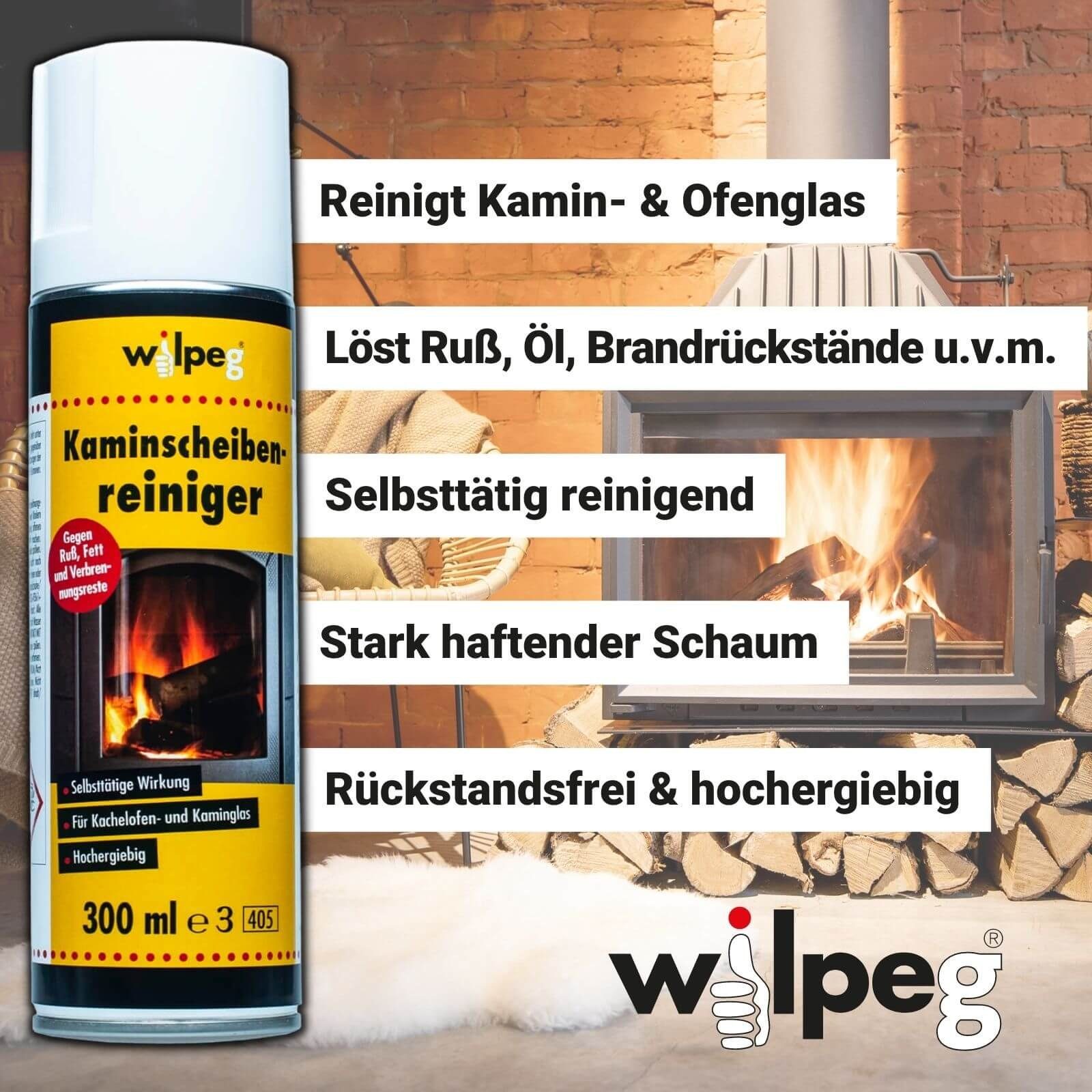 wilpeg® Kaminscheibenreiniger 300ml - Kamin Scheibenreiniger Ofenglasreinger Rußentferner