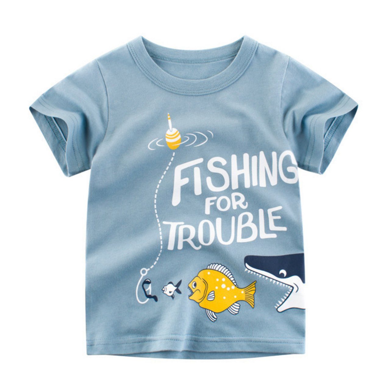 BiboBibo T-Shirt Fisch-B11 Kinder T-Shirt Baumwolle Oberteil für Jungen  Dino Tier Muster Tops Kinder Kleidung