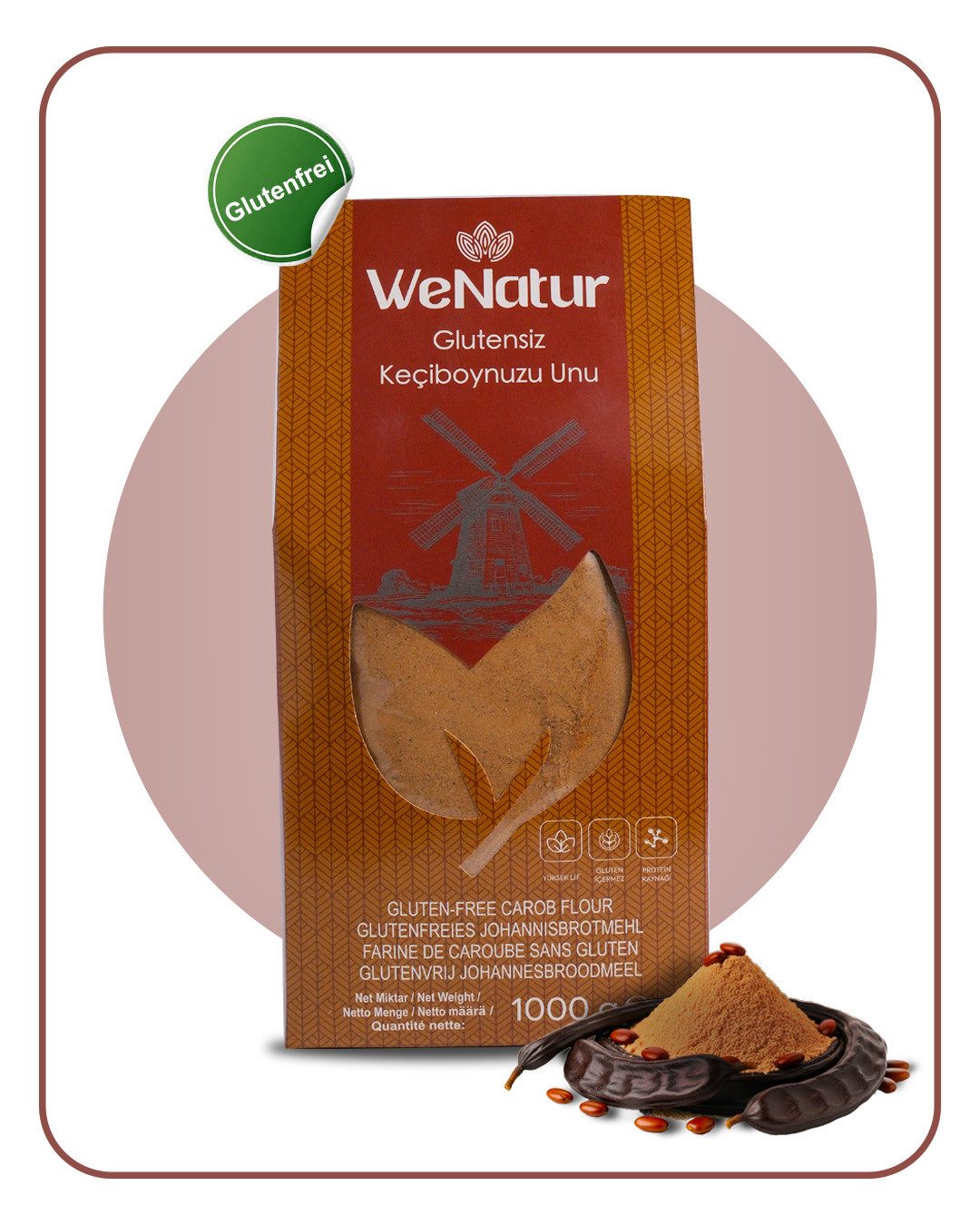 We_Natur Mehl Carob Mehl – Natürliche Ballaststoffquelle & Süßes Superfood 1kg, 1000 g, Natürliches Johannisbrotmehl
