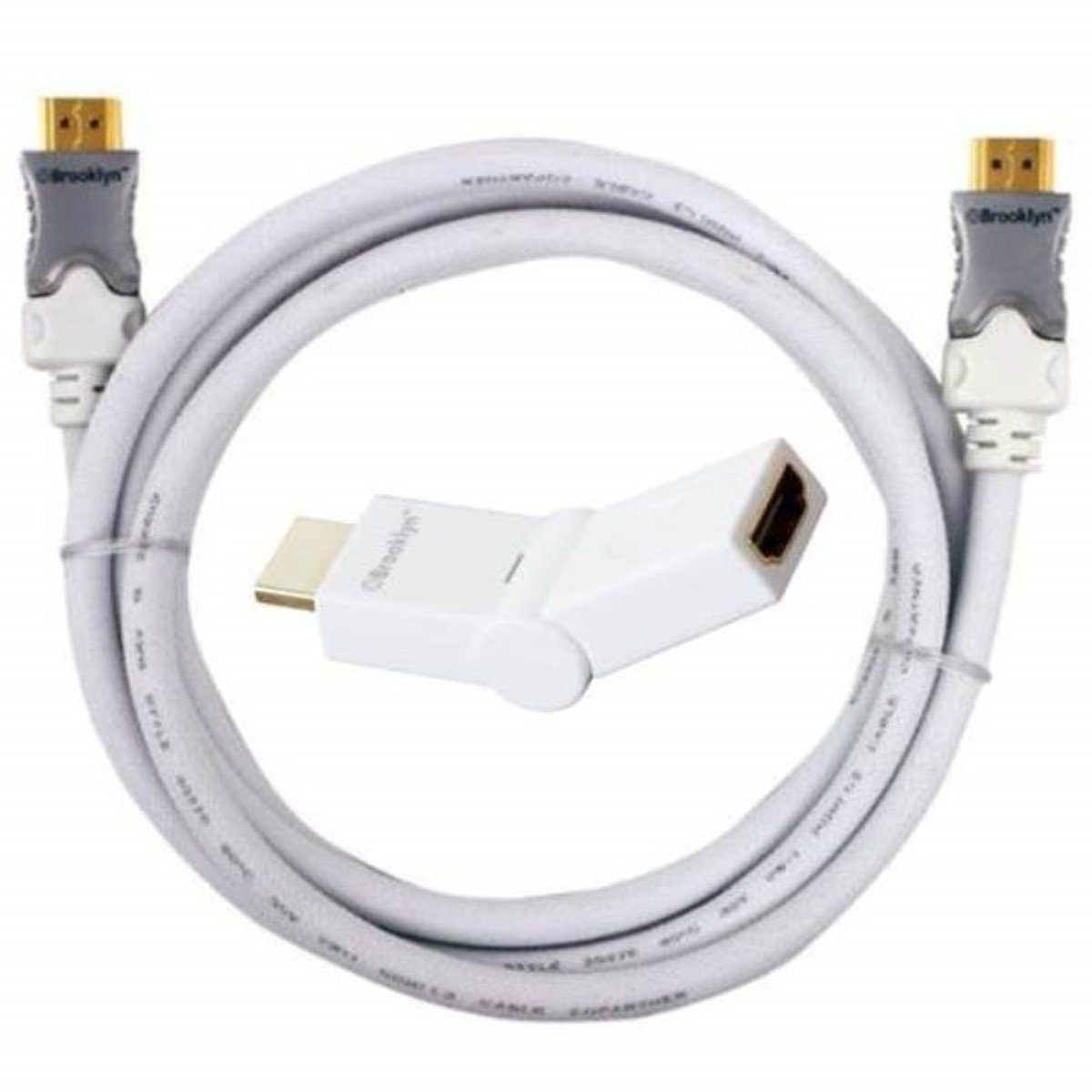 Brooklyn HDMI-Kabel 180° HDMI-Adapter Winkel-Stecker Video-Kabel, HDMI, (200 cm), Inkl. 180° HDMI-Adapter für 3D HD-TV Full-HD TV LCD LED PC Konsole