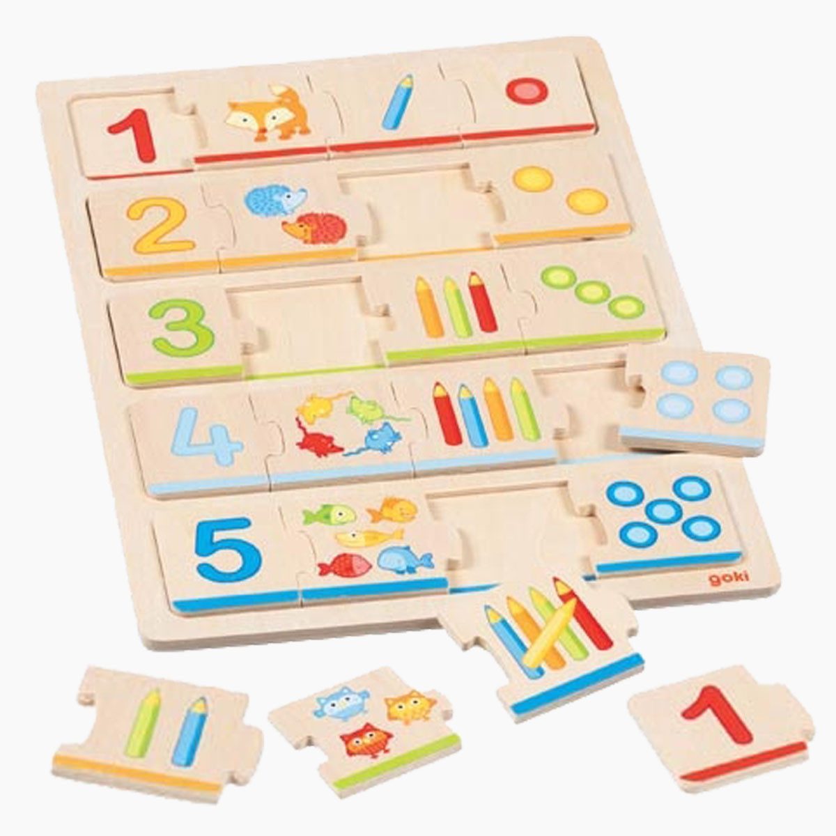 goki Lernspielzeug Puzzle und Lerne zählen (packung, 20-St), spielerisch die Zahlen 1 bis 5 beizubringen.