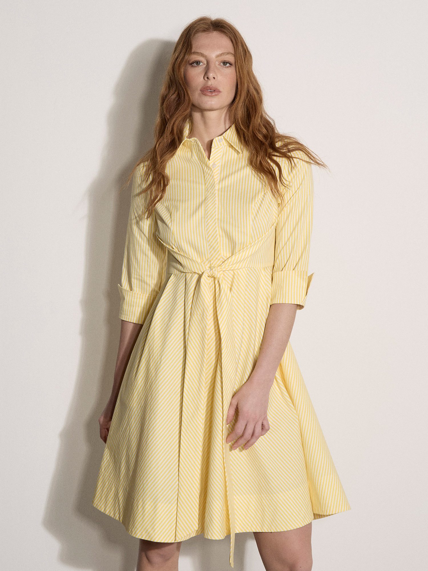 Apricot Minikleid Minikleid aus Baumwolle (Stoffgürtel) mit seitlichen Streifen