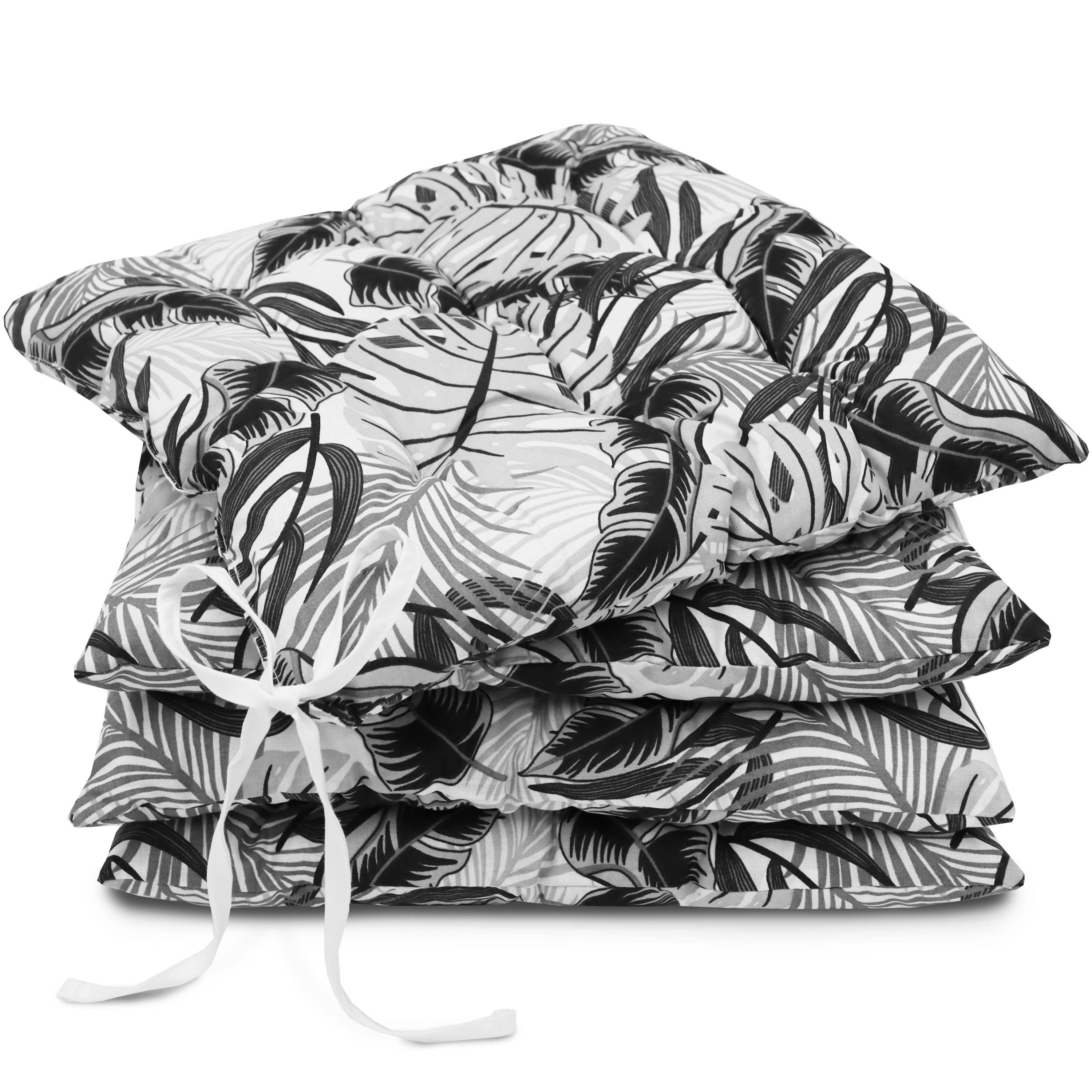 Amilian Stuhlkissen 40x40 mit Bändern - 4er Set Sitzkissen - Outdoor Indoor - Sitzauflage, waschbar