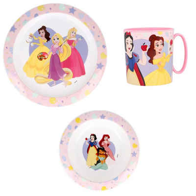 Disney Kindergeschirr-Set Disney Prinzessinnen Arielle Kinder Geschirr-Set 3 teilig, 1 Personen, Kuststoff, Becher Teller Schüssel