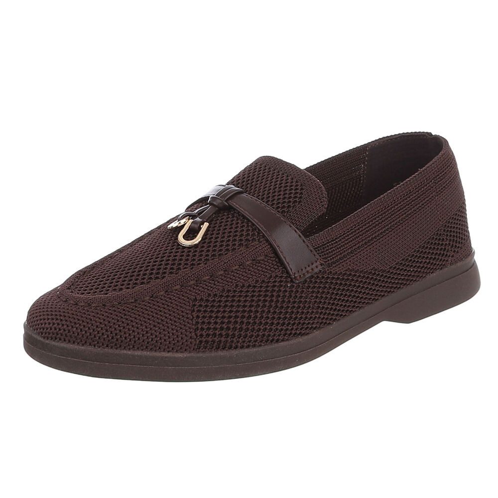 Ital-Design Atmungsaktive Loafers für Damen mit eleganter Schnalle Slipper (91116824) Blockabsatz Mokassins in Braun