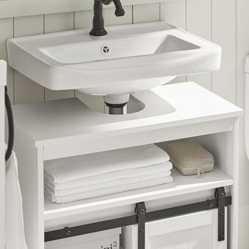 SoBuy Waschbeckenunterschrank BZR61 mit Schiebetür Badschrank Waschtisch Unterschrank Badmöbel Weiß