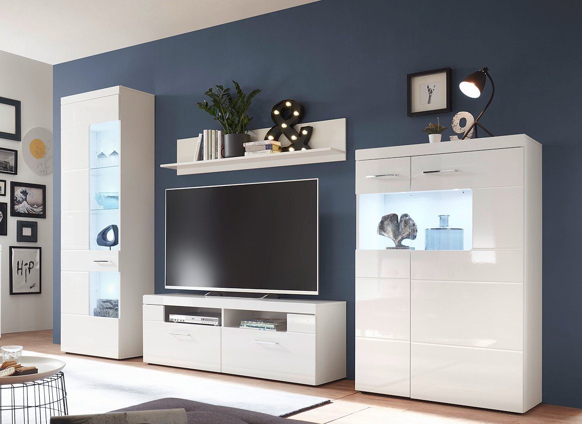 moebel-dich-auf Wohnwand LUGANO, (4-tlg., Vitrine + günstig online kaufen