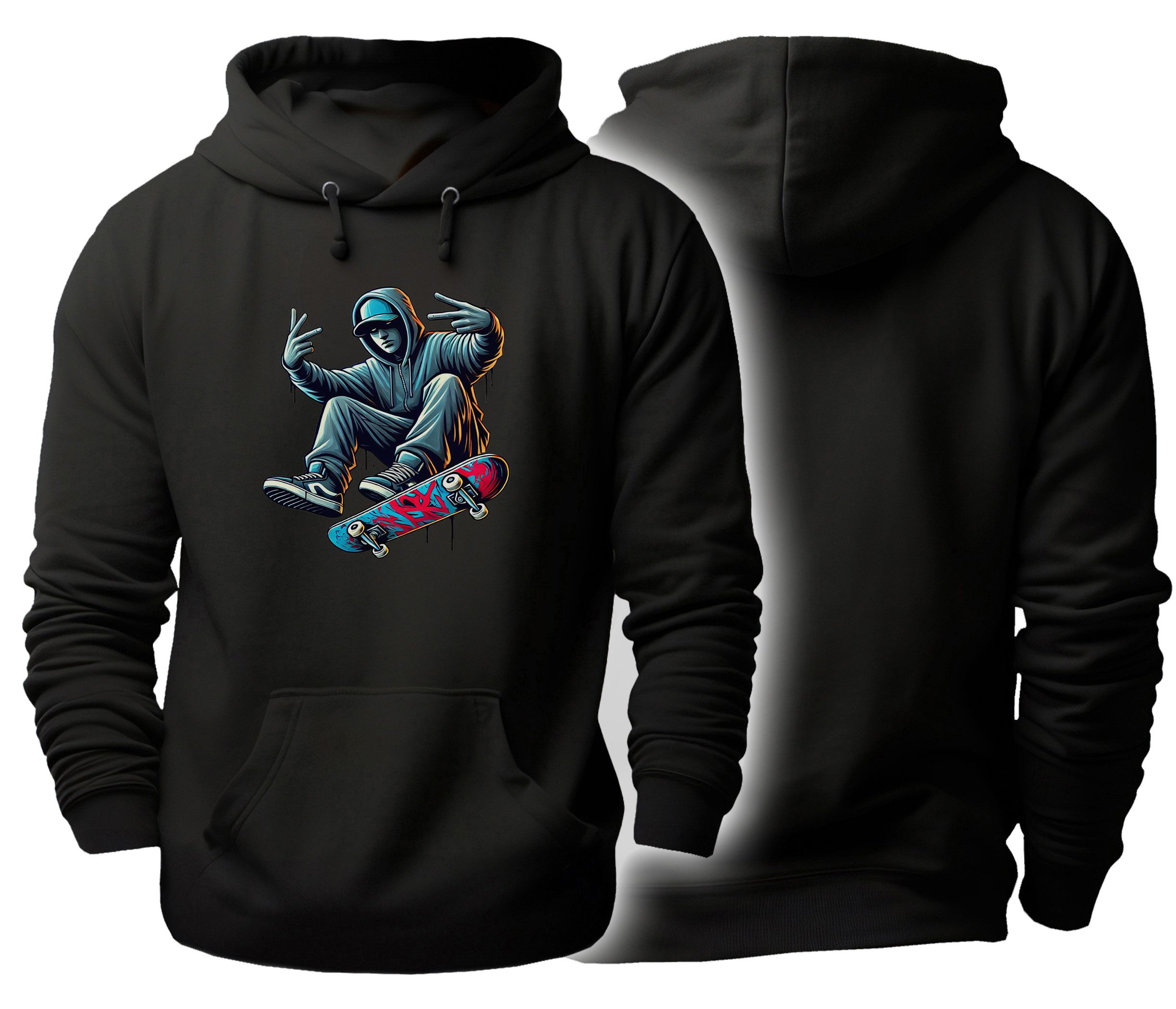 MyDesign24 Hoodie Skater Kapuzen Pulli - cooler Skateboarder Herren und Damen Kapuzensweater - Skater Hoodie i713