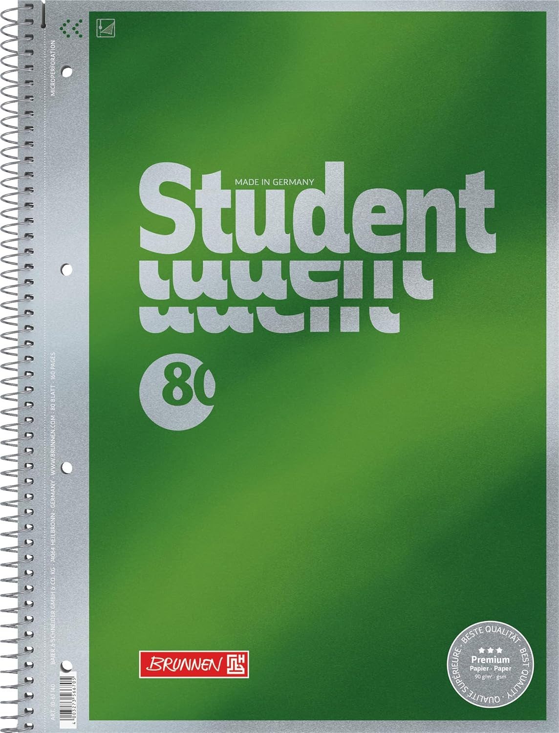 BRUNNEN Schulheft Premium Collegeblock A4 - Hochwertiges Schreibvergnügen mit Metalleffe