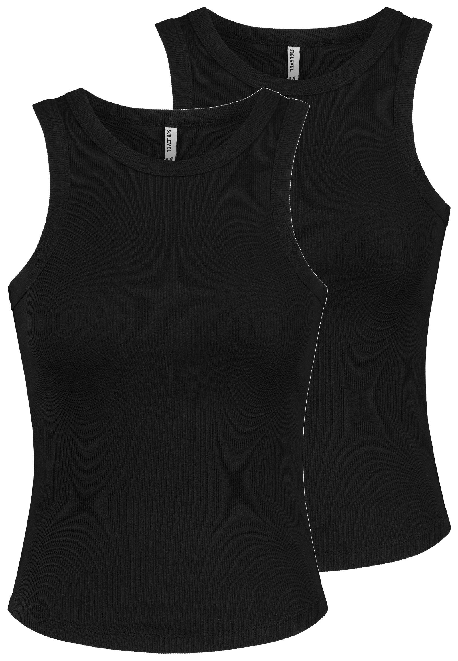 SUBLEVEL Shirttop Ärmelloses Doppelpack Rippstruktur für Damen (2-tlg) Baumwolle Slim Fit Rundhals Ärmellos Einfarbig atmungsaktiv