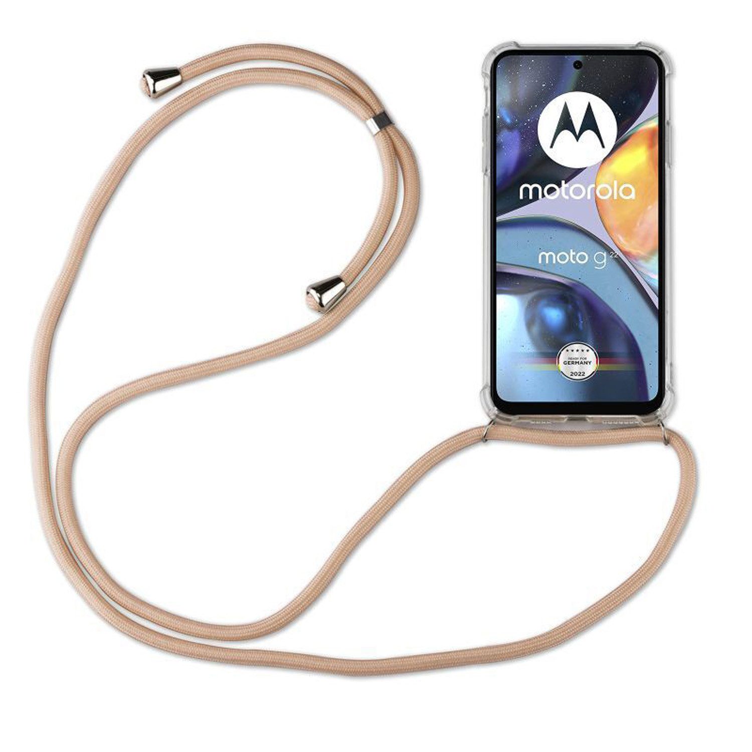 betterfon Handykette für Motorola Moto G22 Handyhülle mit Band & Kordel Bumper Beige/Braun, Hände frei – mit Silikonhülle & Schnur für flexiblen Alltag