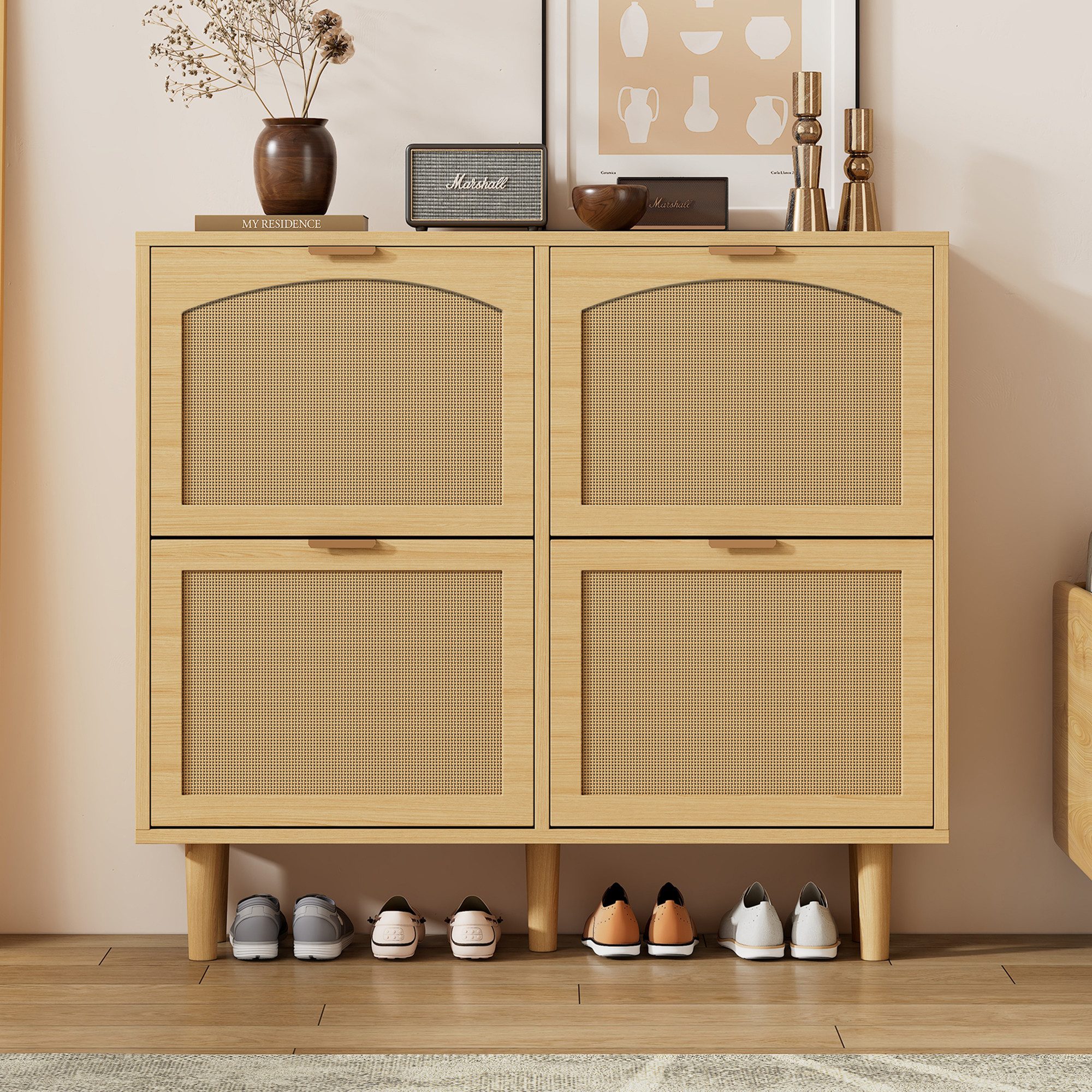 i@home Sideboard Schuhschrank mit 4 Klappschubladen,Schuhkommode aus Rattan günstig online kaufen