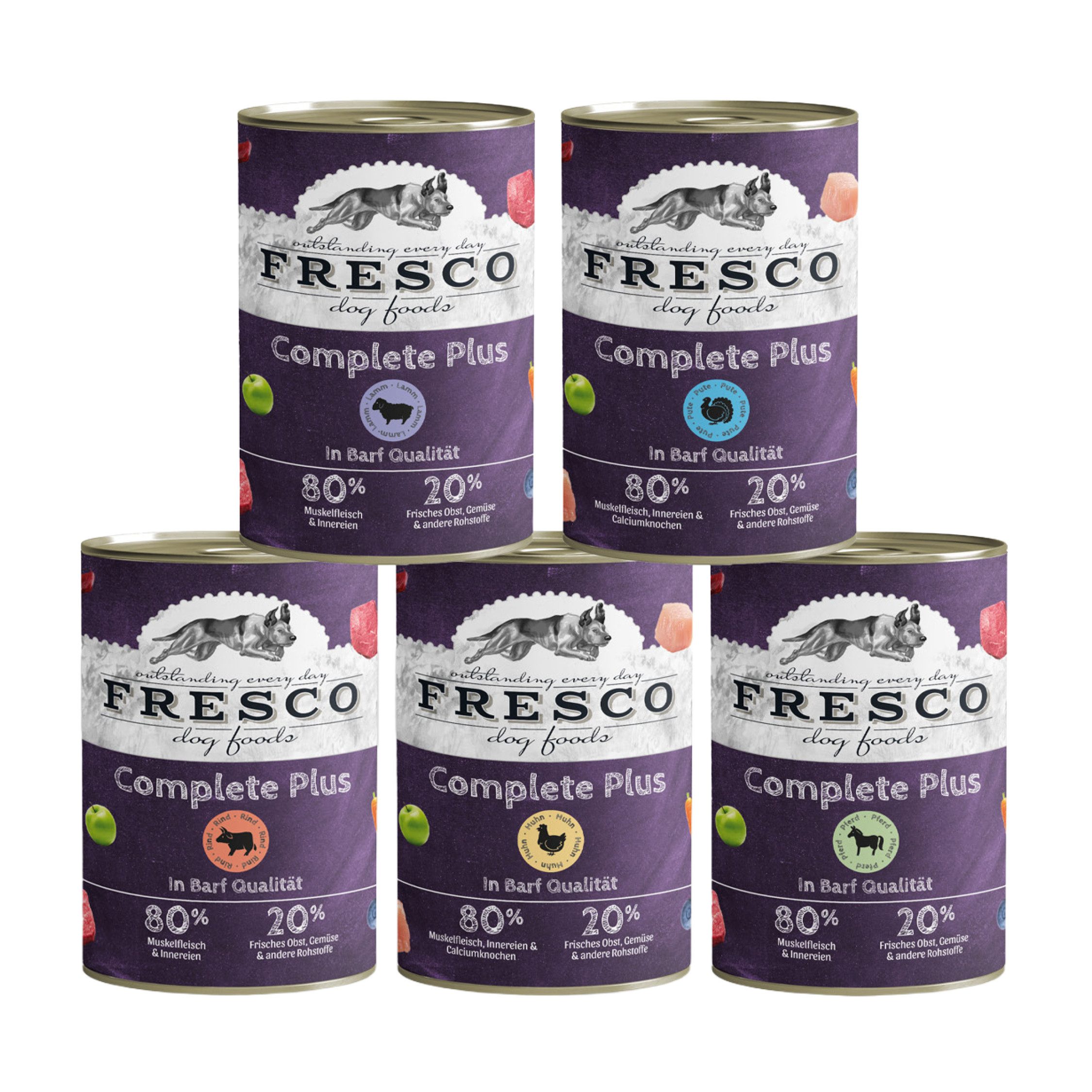 Fresco Dog NassBarf PROBIERPAKET Hundefutter Nass getreidefrei 5 x 400g, Nassfutter für: Hunde, Getreidefrei mit Huhn, Rind, Lamm, Pute & mehr