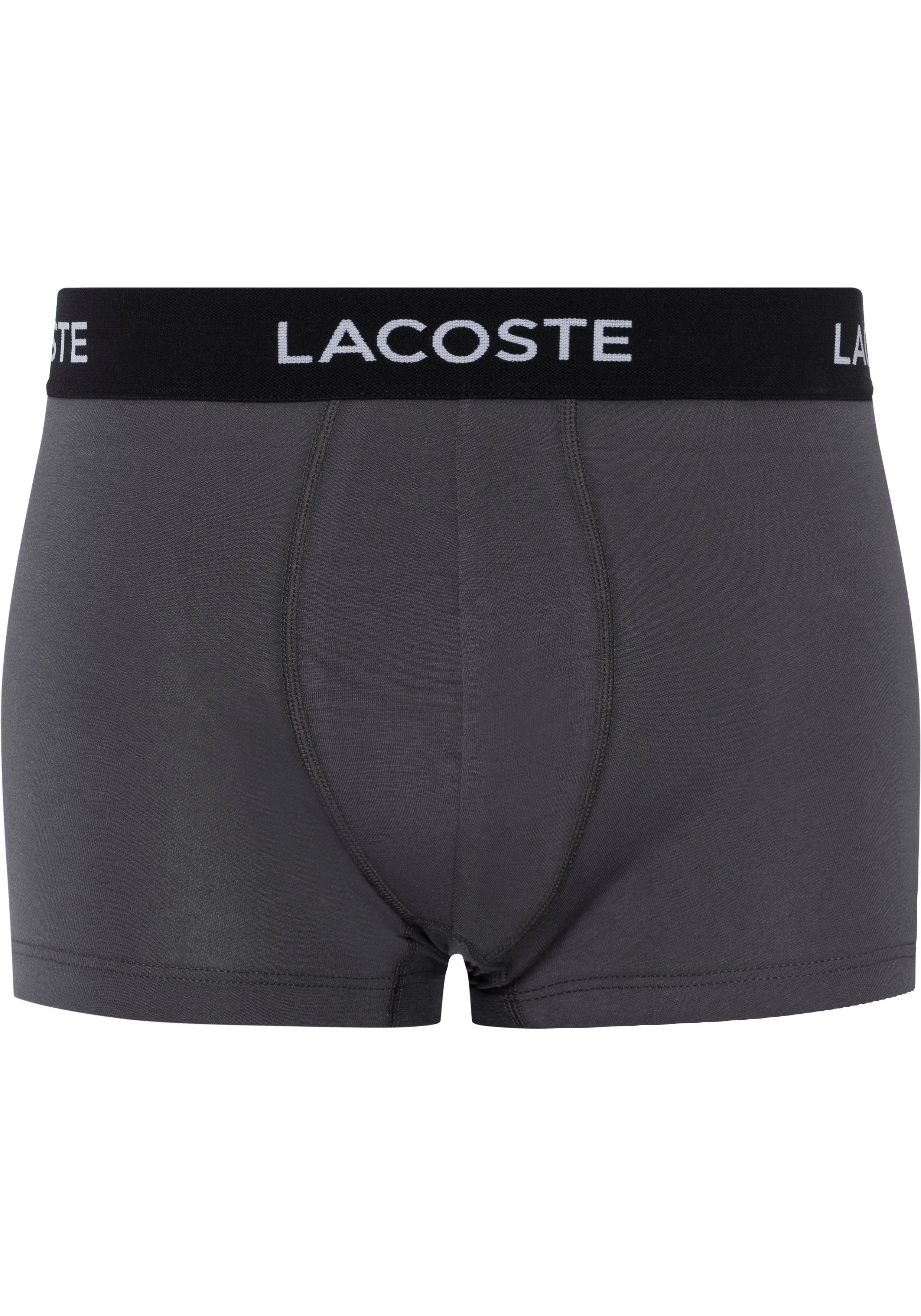 mit Lacoste-Schriftzug 3er-Pack) (Packung, Lacoste 3-St., Boxershorts grau-schwarz-weiß am Bund