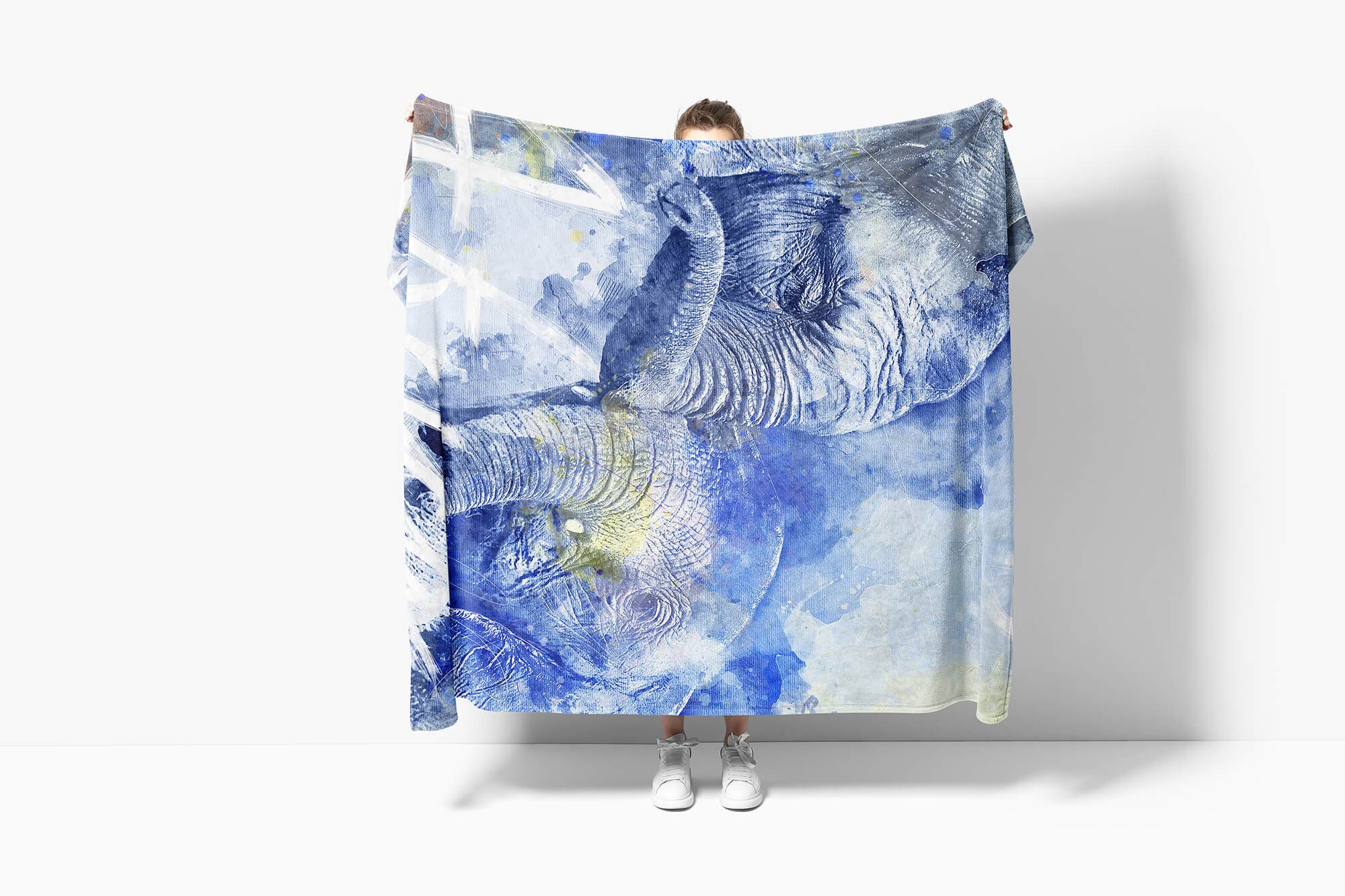 Kuscheldecke Saunatuch Tier (1-St), Mo, Serie Kunstvoll SplashArt Art Handtuch Elephant Sinus Baumwolle-Polyester-Mix Handtücher Handtuch Strandhandtuch