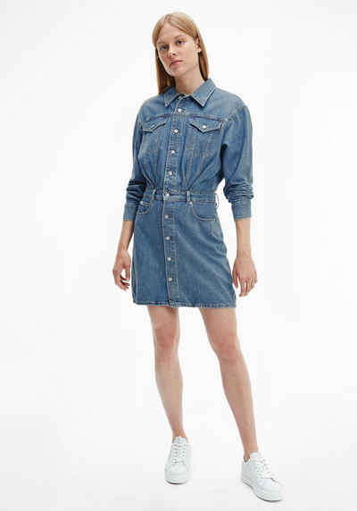 Calvin Klein Jeans Jeanskleid »A-LINE DENIM JACKET DRESS« mit typischen Truckerdetails & durchgehender Knopfleiste