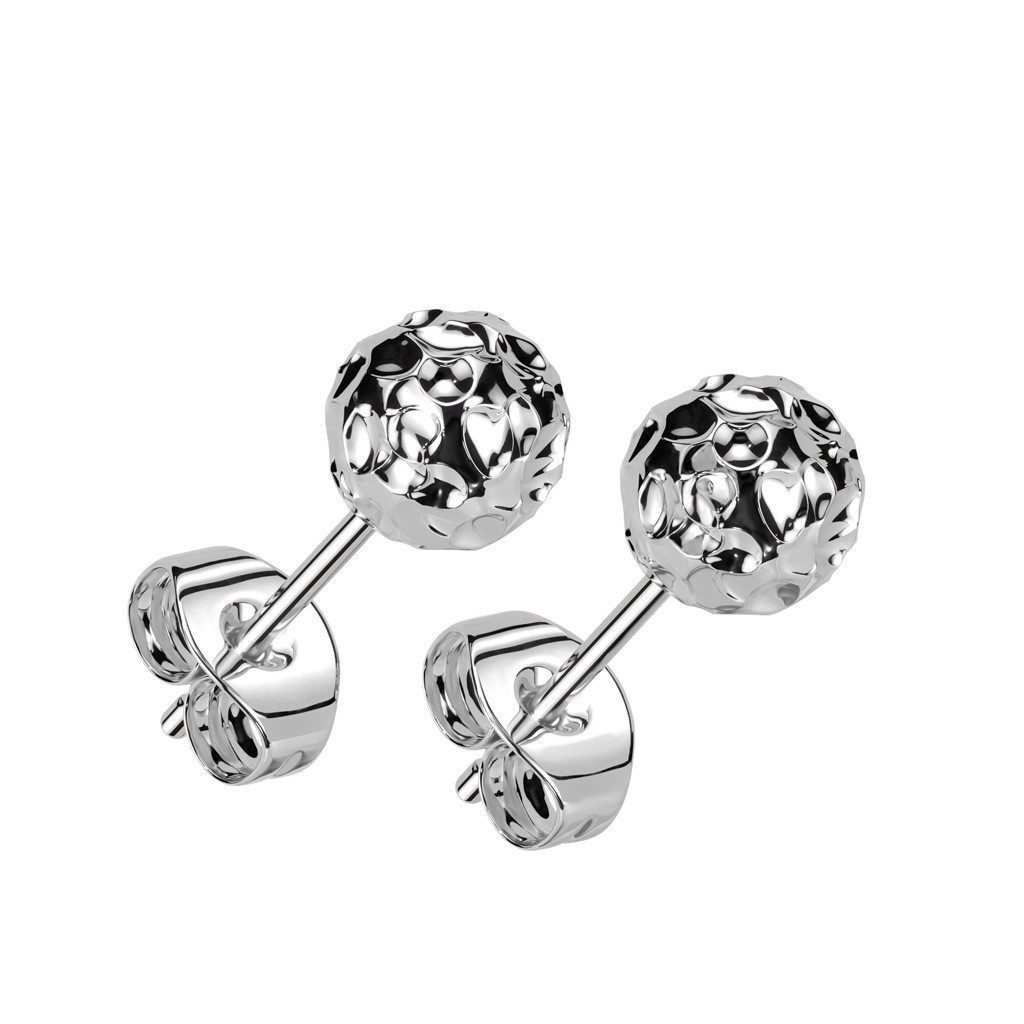 Ohrring-Set Ohrstecker Kugel gehämmert Silber/6mm aus Edelstahl Unisex