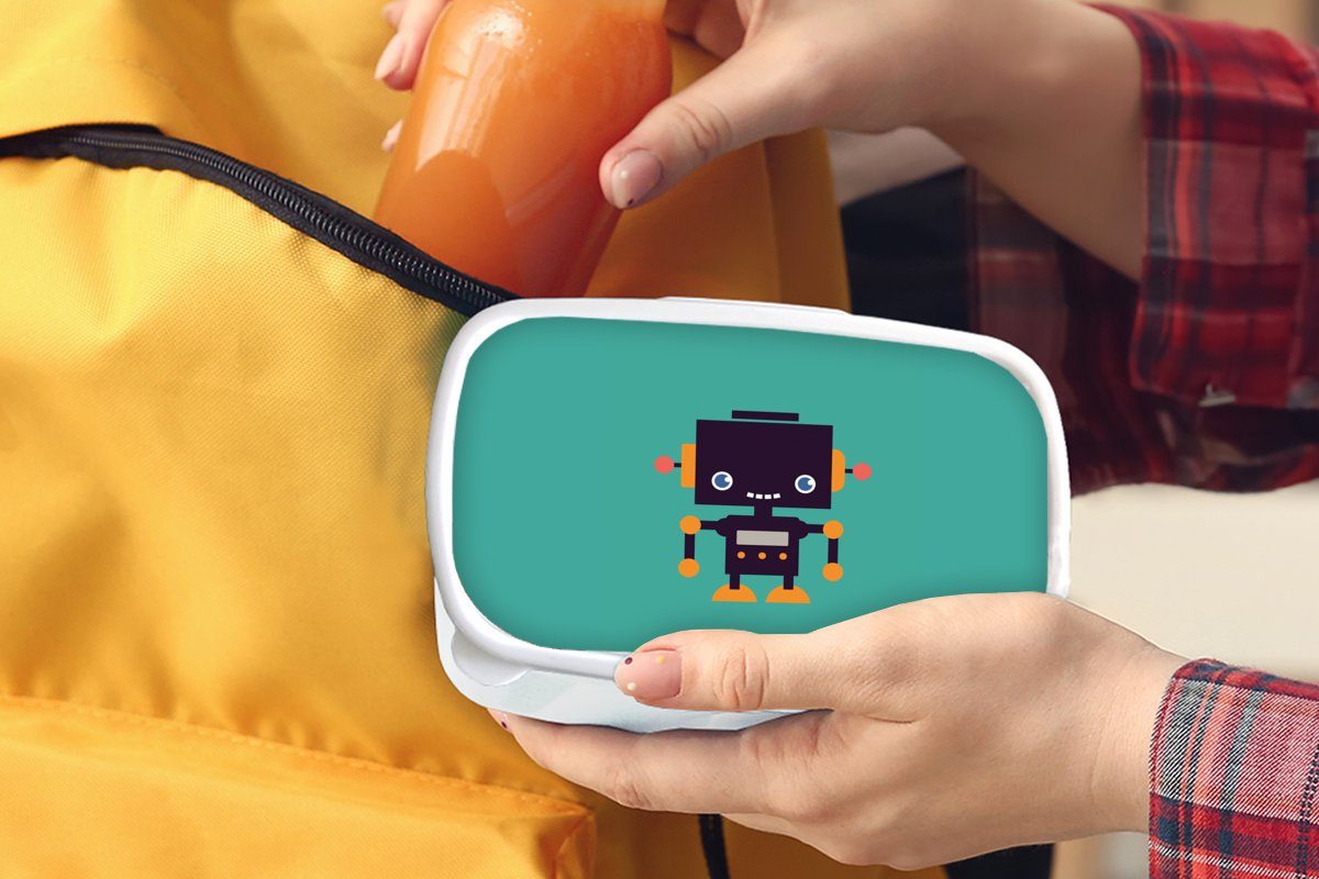 MuchoWow Lunchbox Roboter - Gesicht Erwachsene, Mädchen - Antenne Kinder - und Brotdose, - für Kunststoff, Brotbox (2-tlg), Jungen, Jungs und weiß für Blau