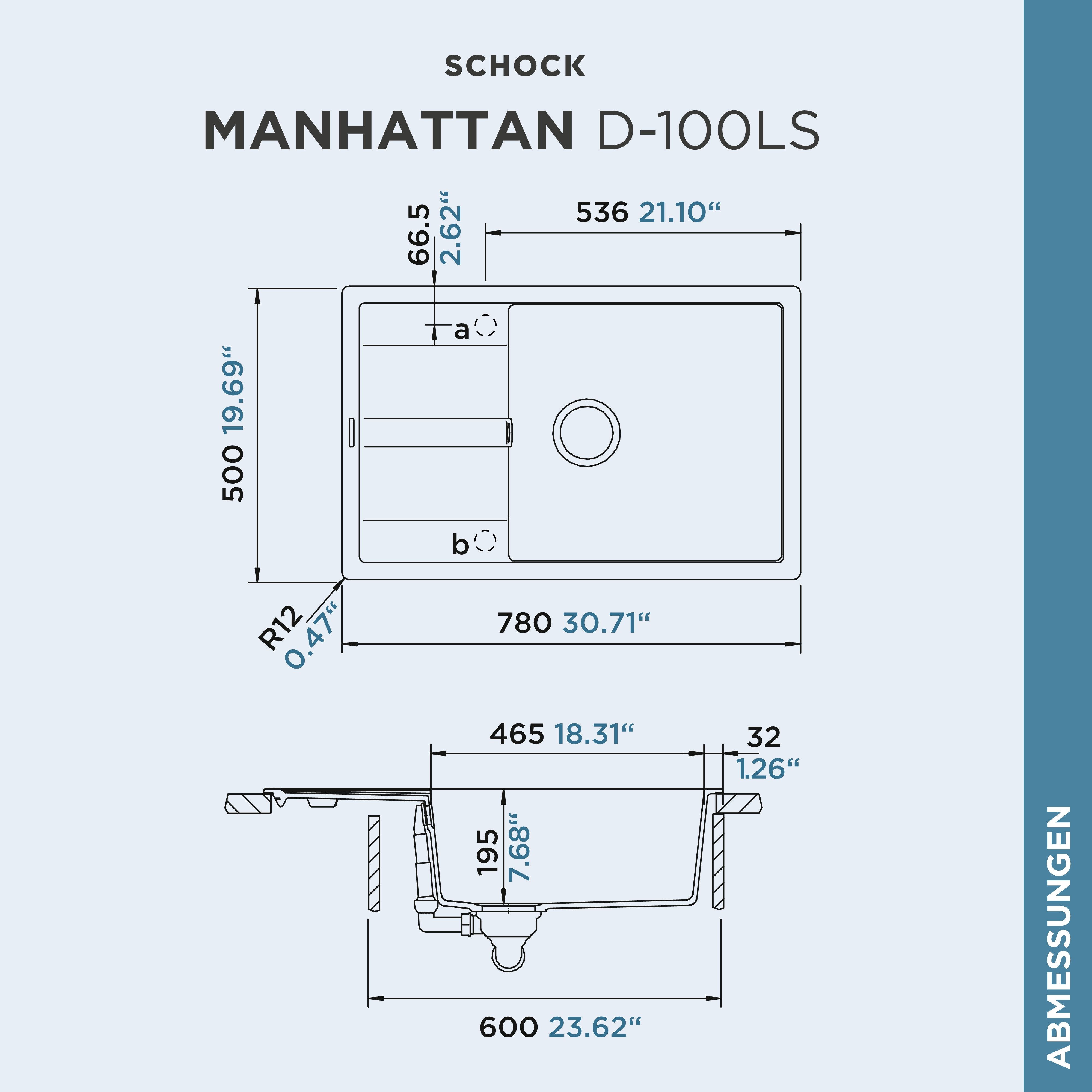 Schock Granitspüle Manhattan D-100LS, rechteckig, 78/50 cm