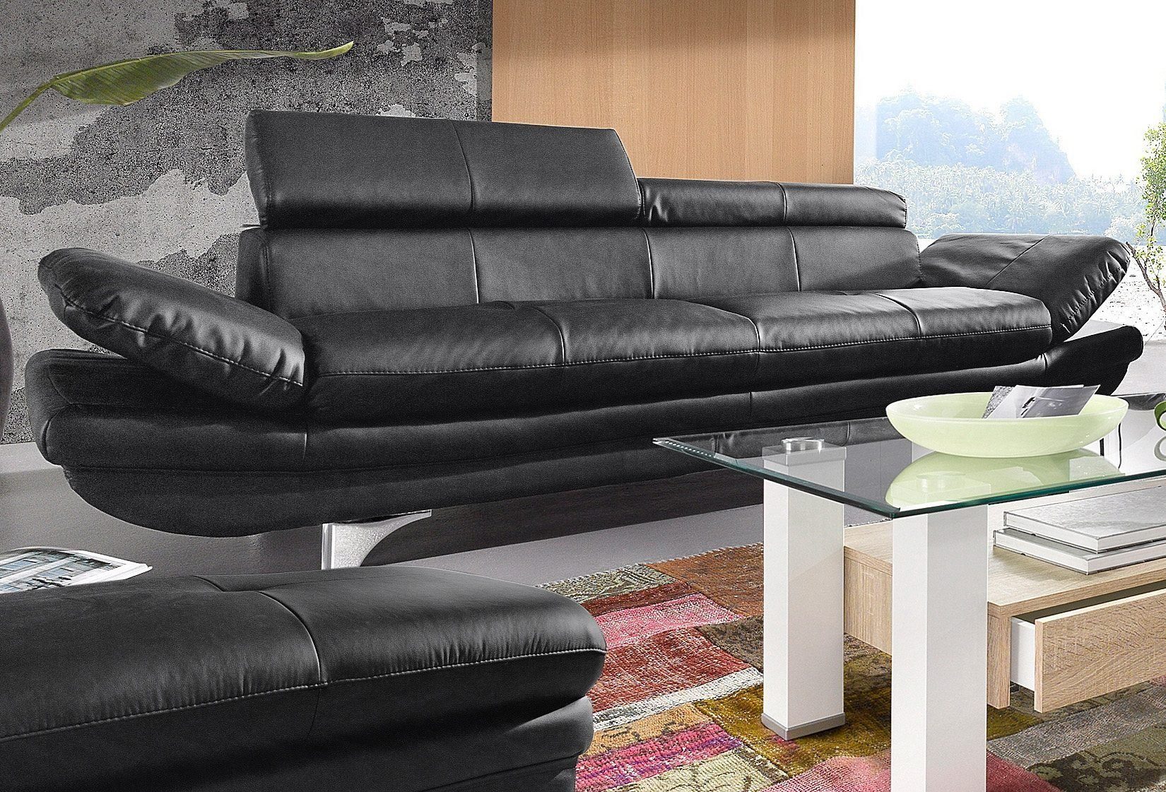 COTTA Polstergarnitur Enterprise, (Set), Set bestehend aus: 3-Sitzer mit Arm- & Kopfteilverstellung & Hocker