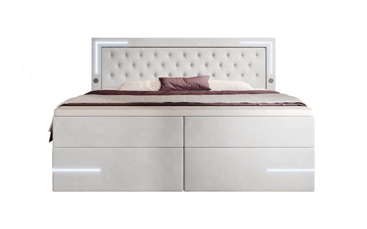 Luxusbetten24 Boxspringbett Carlotta, mit LED, Stauraum, USB-Anschluss und Samtbezug