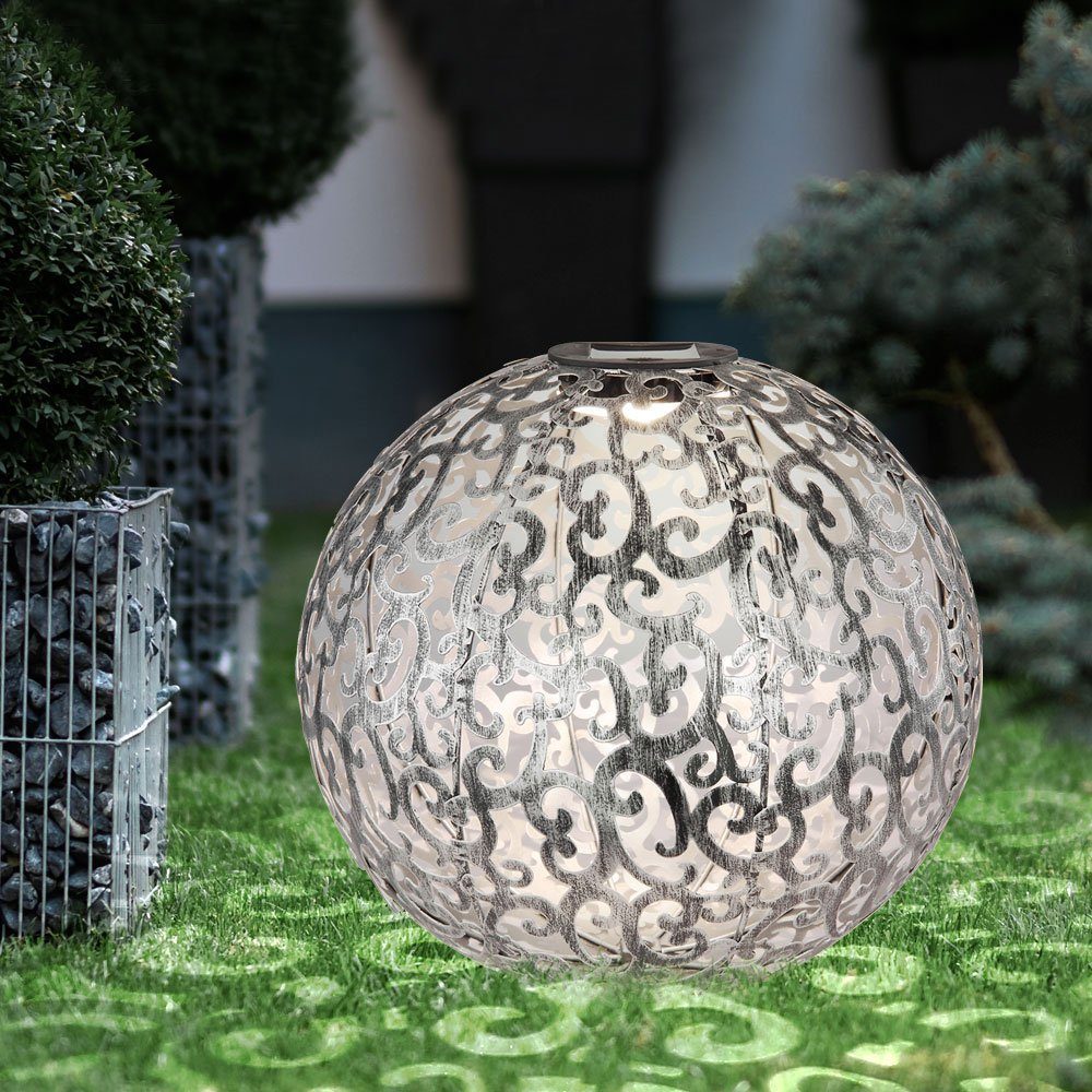 fest Silber Erdspieß Kugellampe verbaut, Warmweiß, LED-Leuchtmittel Solar Gartenleuchte, Kugel orientalisch Solarleuchte etc-shop